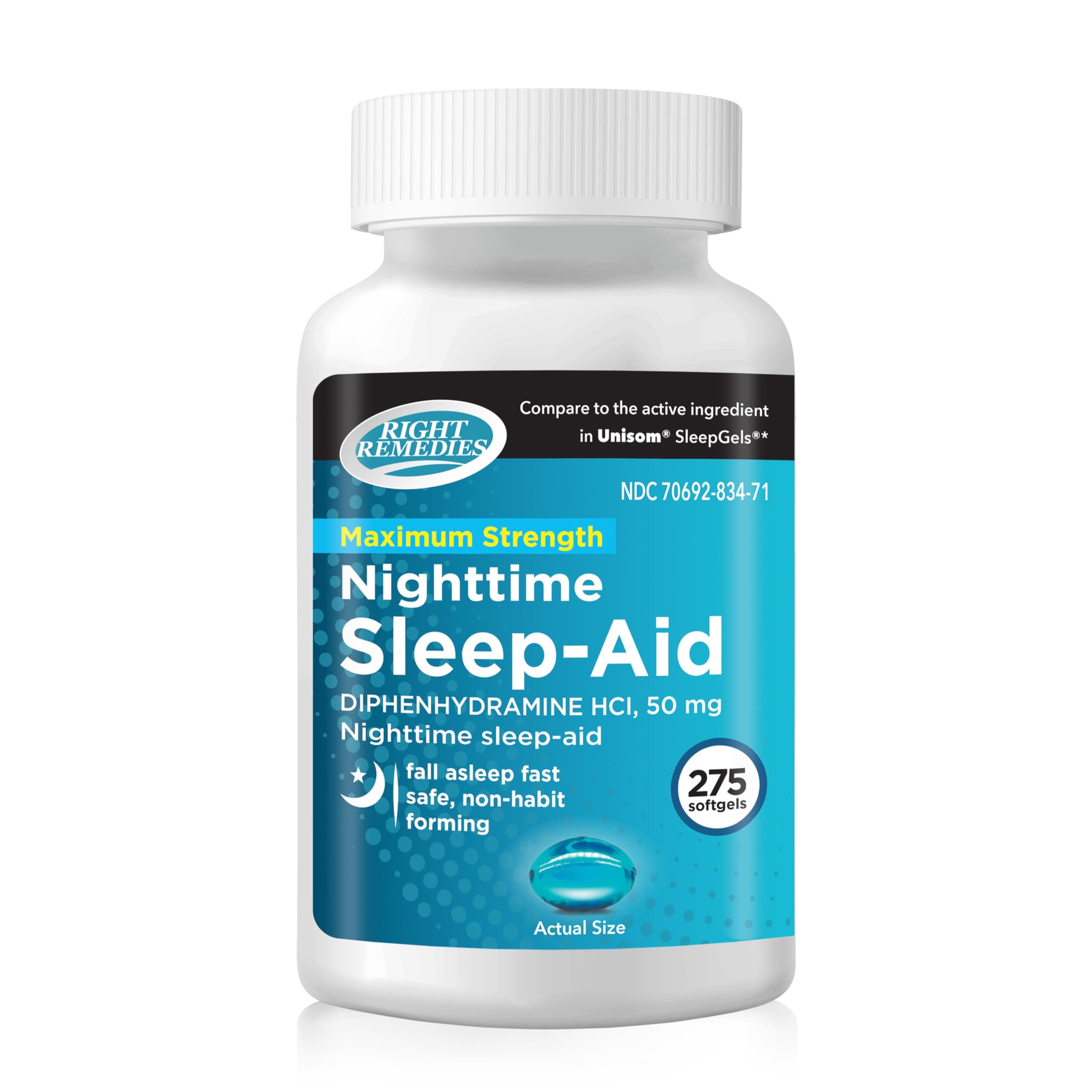 Nighttime Sleep Aid Softgels, (275 softgels), Diphenhydramine HCI 50 mg, Fall Asleep Fast, Supports Deeper, Restful Sleep