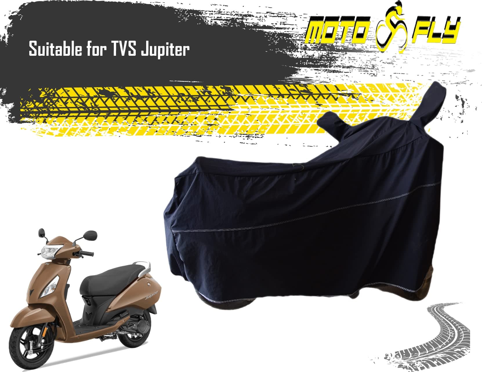 Motofly Water Proof and Dust Proof Two Wheeler Cover for TVS Jupiter with Mirror Pockets Black