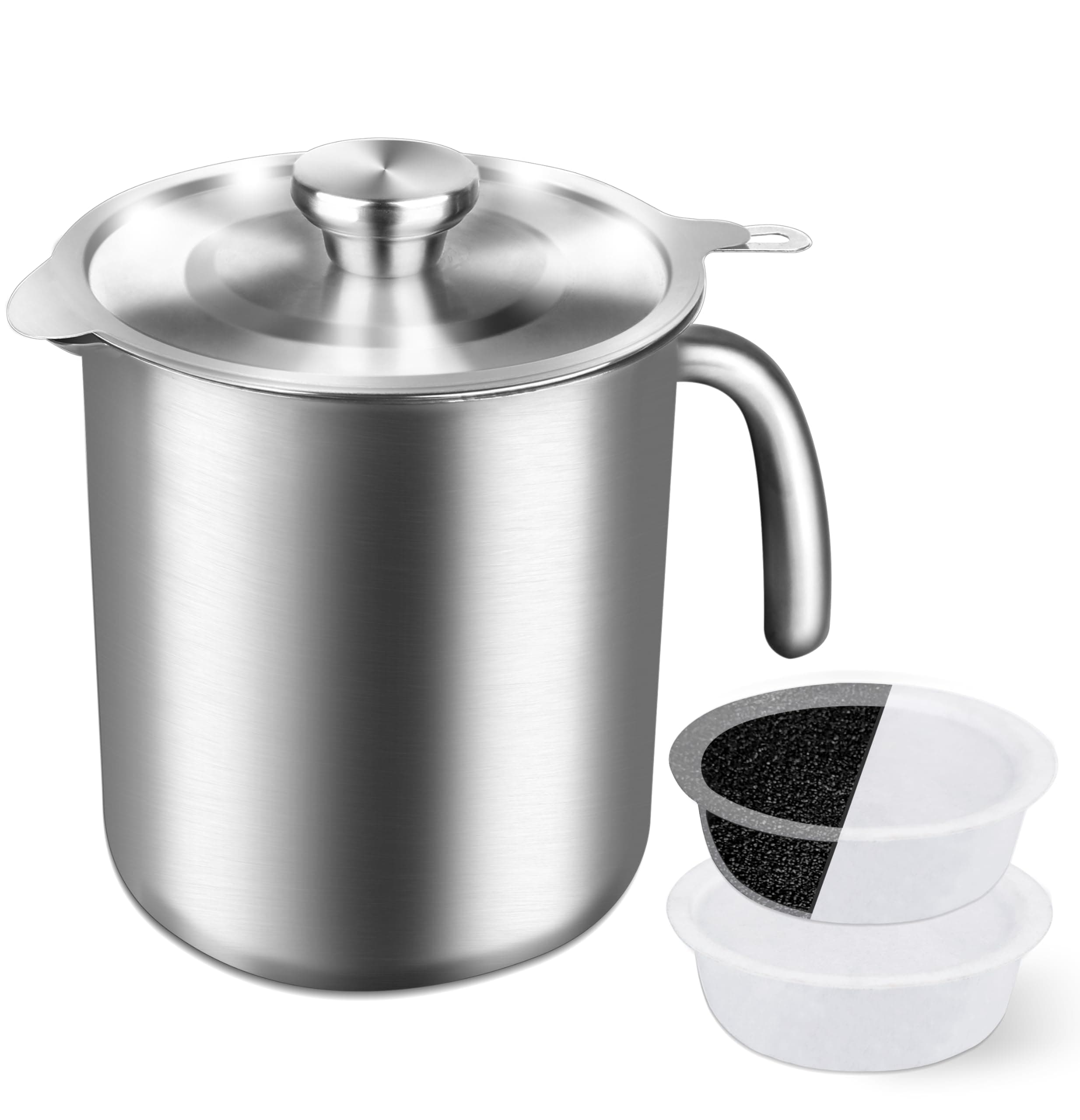 Home Kitchen Oil Filter Container – Advanced Activated Carbon Filtration for Odor & Residue Removal – 304 Stainless Steel, 2L – Ideal for Cooking Oil Reuse
