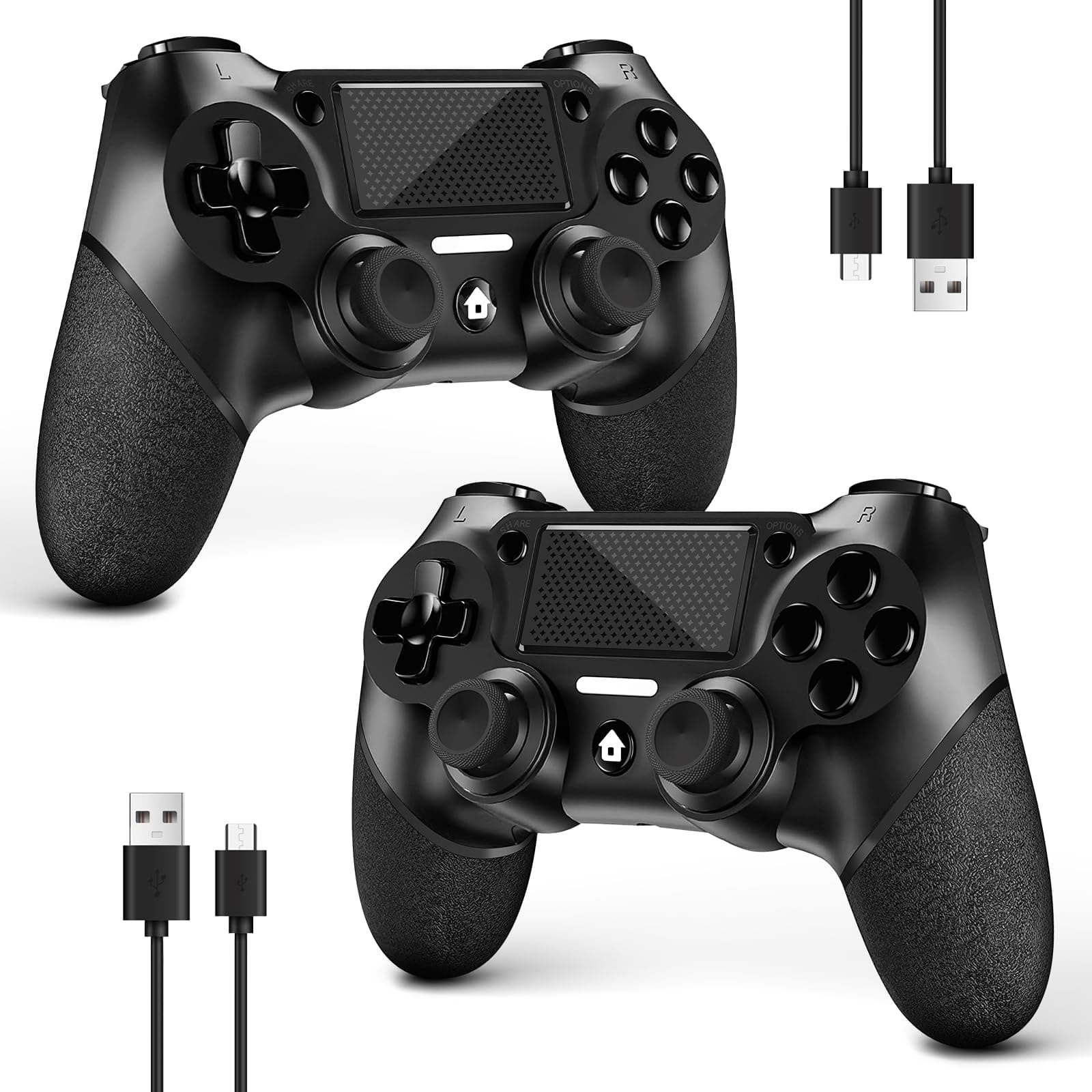 AceGamer 2 Pack for PS4 Controller, Wireless Controllers for PS4/Pro/Slim/PC, with Non-Slip Grip of Both Sides and 2 USB-C Cable! (Black * 2)