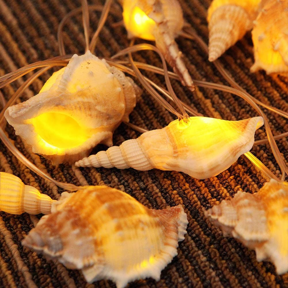 Starryfill Ocean Real Conch 10 LED String Lights 9.18Ft Waterproof Battery Operated Warm White with Timer Control for Beach Themed Indoor Covered Outdoor Birthday Wedding Parties