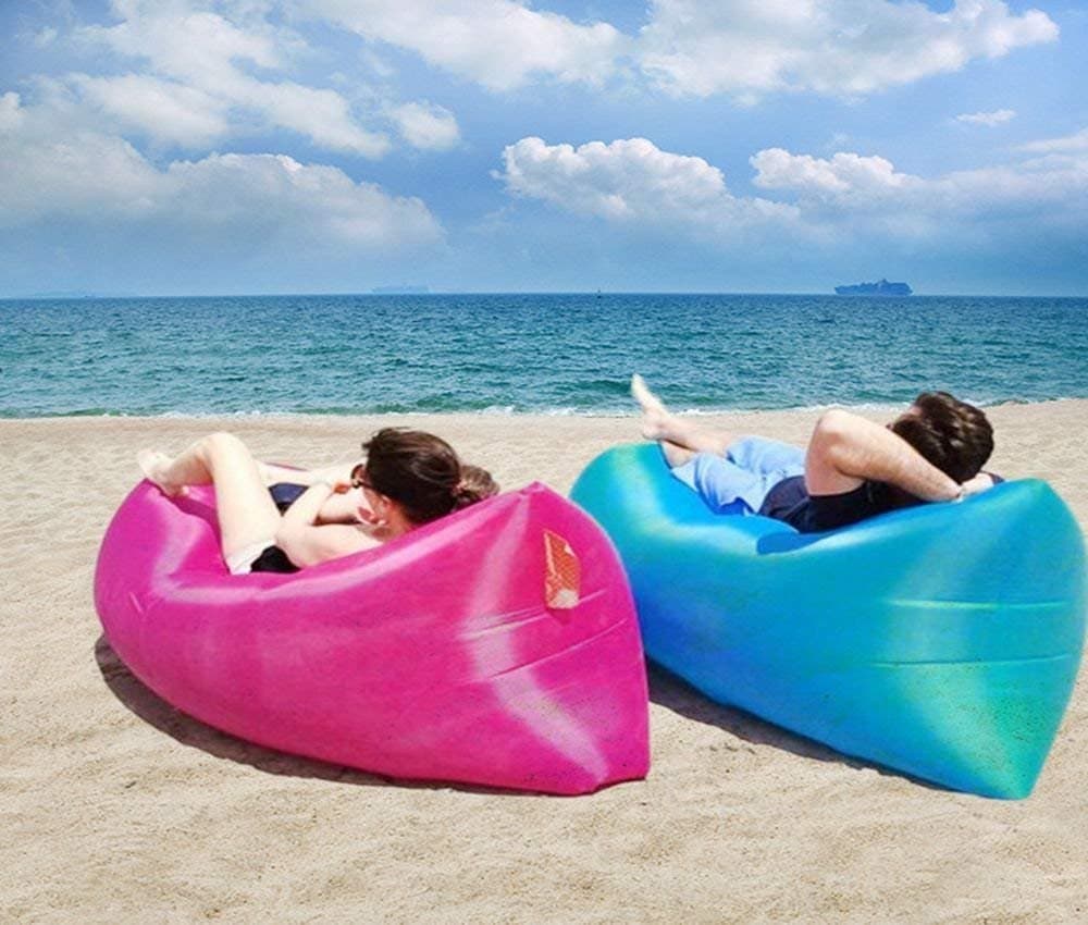 SHOPECOM Outdoor Lazy Bag Sleeping Bag Fast Inflatable Sofa Camping Air Sofa Sleeping Beach Bed Banana Lounge Bag Air Bed Lounger