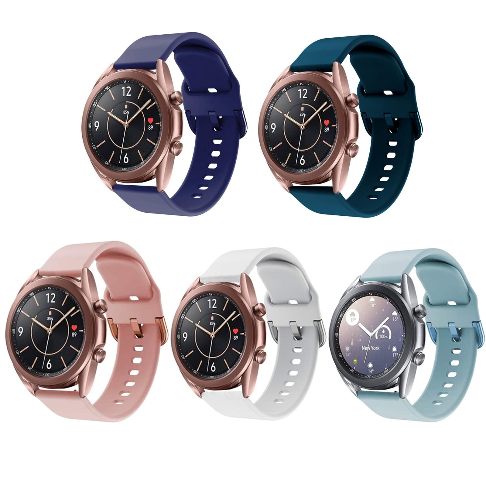 Compatible for Galaxy Watch 3 41mm Bands/Galaxy Watch 5 40mm 44mm Band, 5 Pack 20mm Silicone Replacement Sport Watch Wristband Strap Compatible for Samsung Galaxy Watch 3 41mm Band(5color)