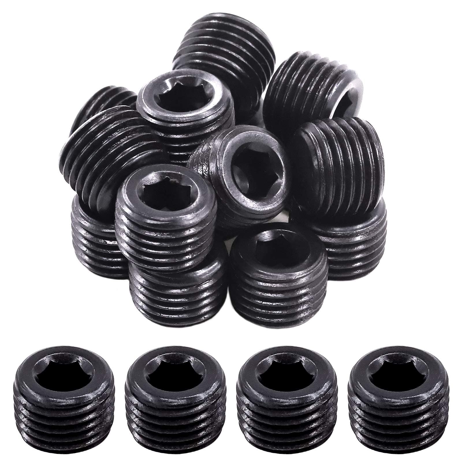 20Pcs 1/4" NPT Plug Pipe Plug Fitting Carbon Steel Male Thread Internal Allen Head Pipe Plug Set
