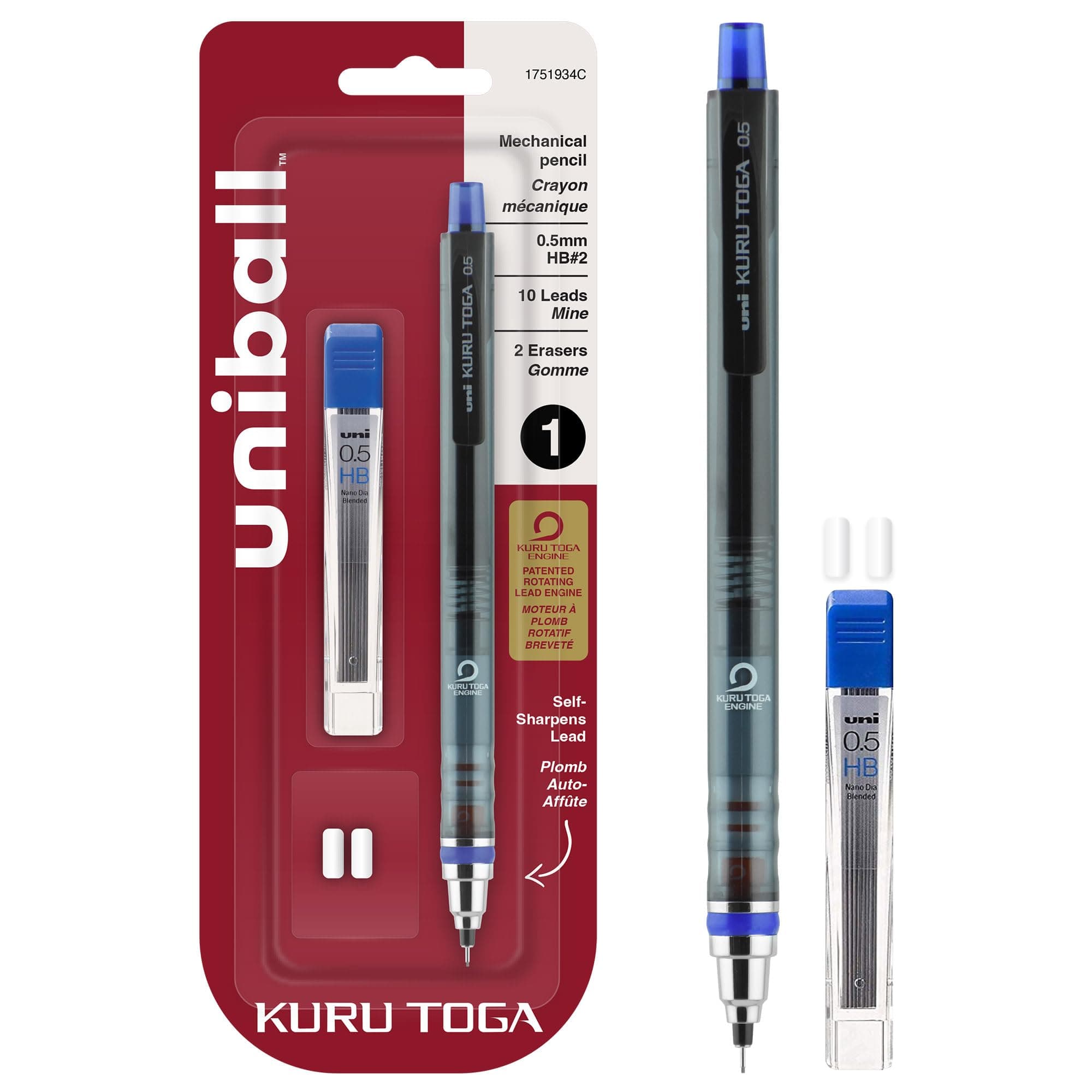 Uni-Ball 1751934 KuruToga Mechanical Pencil, 0.5mm, HB #2, 1 Count