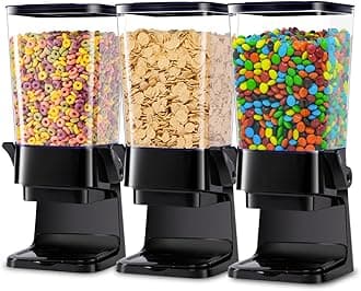 Cereal Dispenser Countertop with Lids, 5L Organization and Storage Containers for Kitchen and pantry, Rice Dispenser for food, Cereal, Beans, Nuts, Snack,Oatmeal, Dog Food, Bird Seed, Black, 3Pc