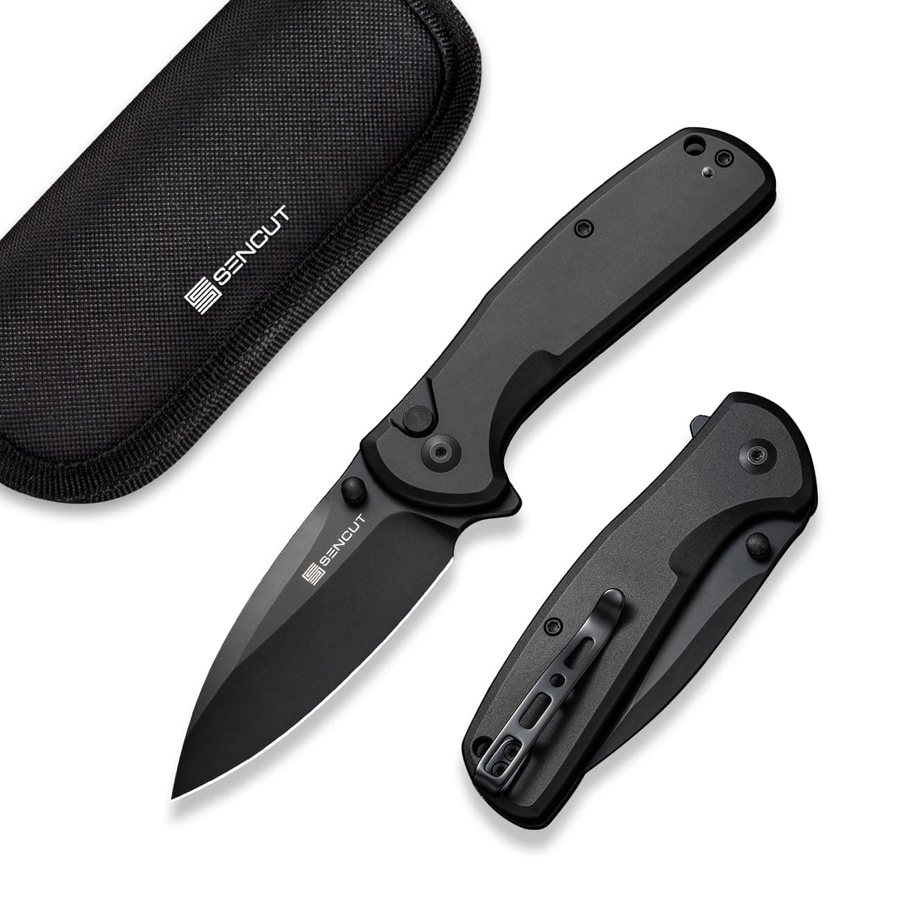 SENCUT ArcBlast Button Lock Knife for EDC, Folding Pocket knife with Aircraft-grade Aluminum Handle and 2.98" 9Cr18MoV Blade, Outdoor Gift for Men and Women S22043B-1 (Black)