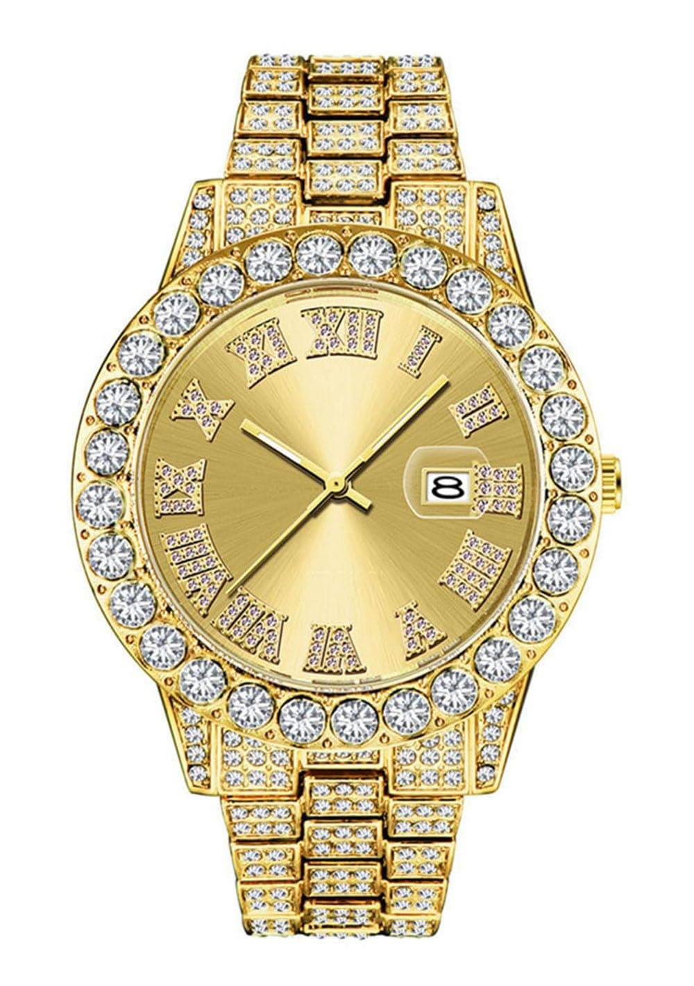 SENRUD Men's Diamond Watch Fashion Crystal Rhinestone Quartz Analog Watch Iced-Out Bracelet Wrist Watch