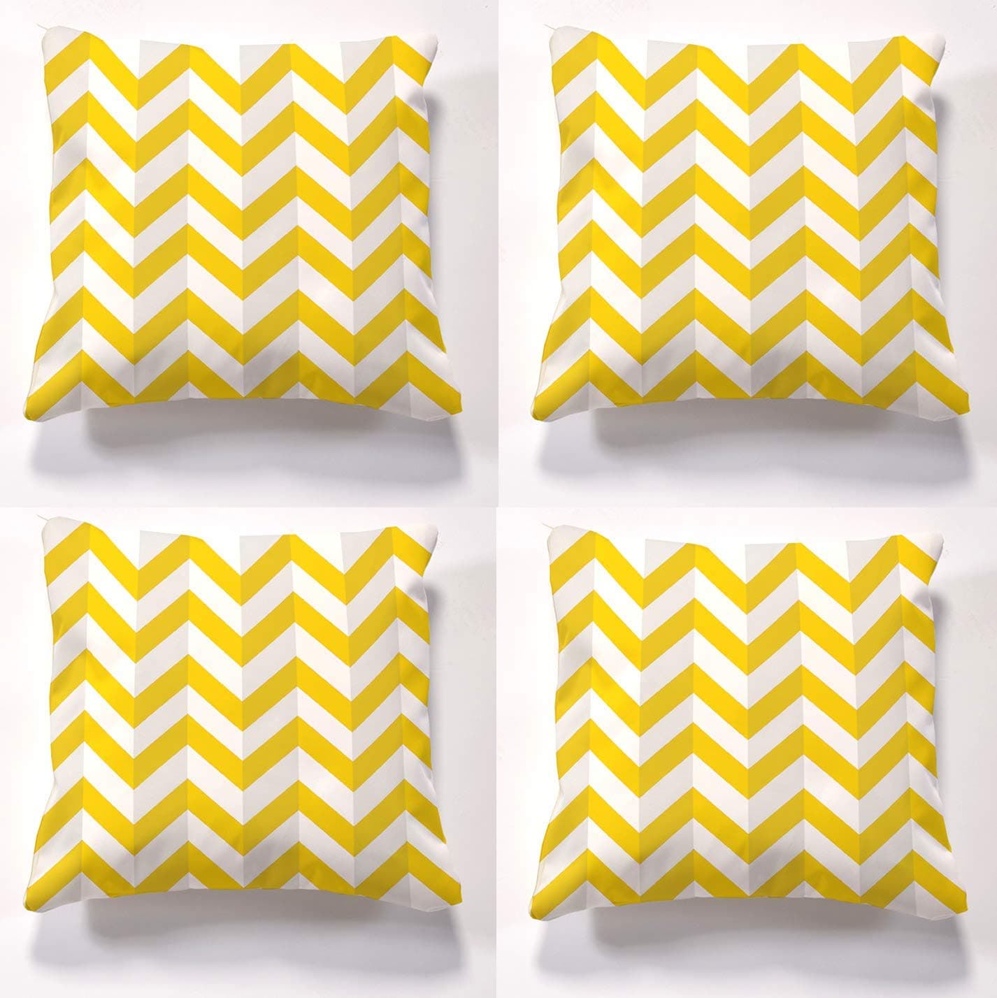 Beautiful Beanbags - Chevron Scatter Cushions with Insert Pads - Set of 4 3D Effect Printed Outdoor Cushions (Yellow)