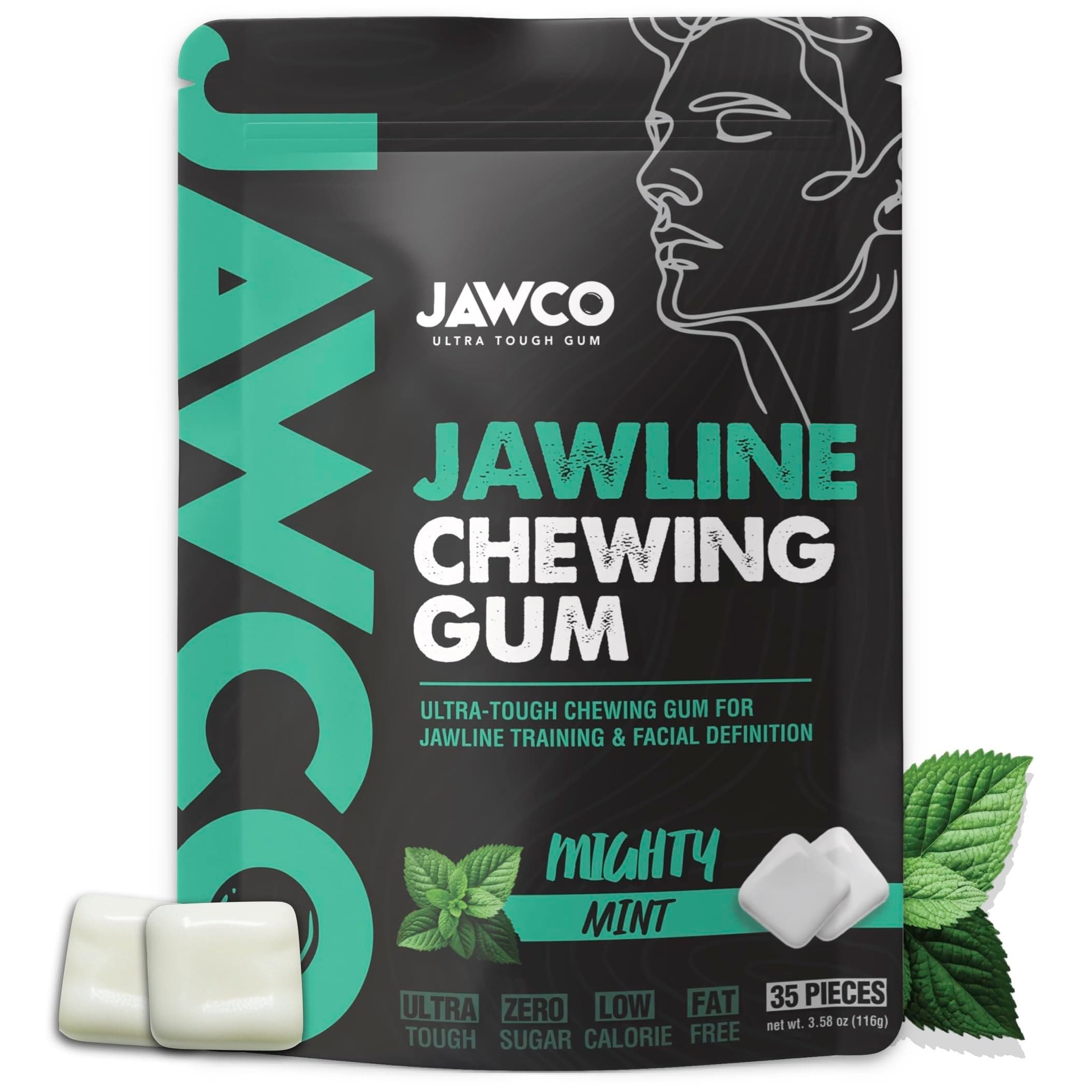 JAWCKO Ultra-tough Jawline Chewing Gum | Get a Stronger, Squarer Jawline | 15X Harder than other Gum | Mighty Mint Jaw Training Hard Gum | Chisel, Sculpt, & Tone your Jaw | Facial Fitness Mewing Gum