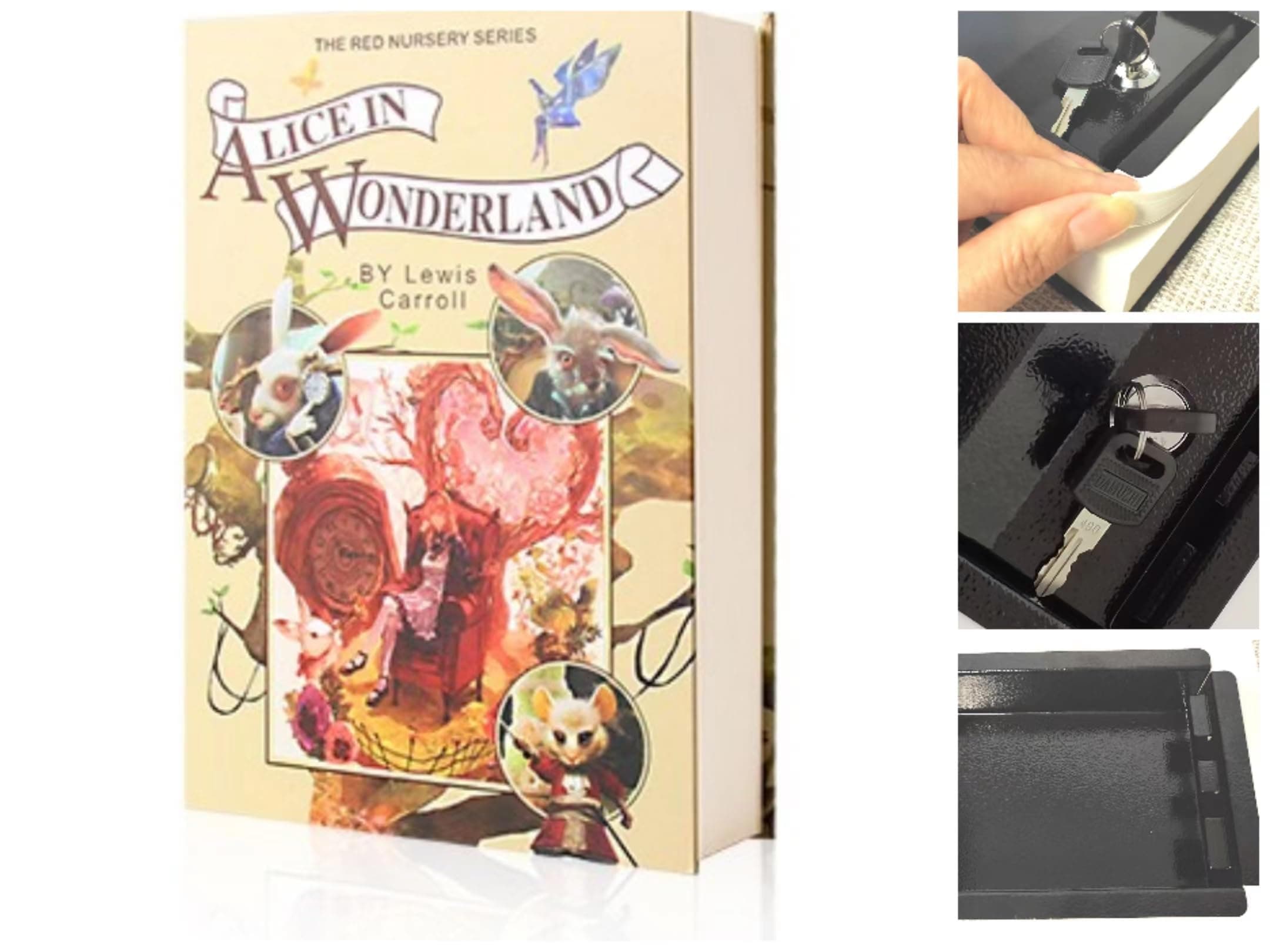 Book Safe with Key Lock - | Hidden Storage Box for Cash, Jewelry, Passports | Secret Compartment Disguised as Real Book | Anti-Theft Security Box for Home, Office, Travel (Alice in Wonderland-Key)