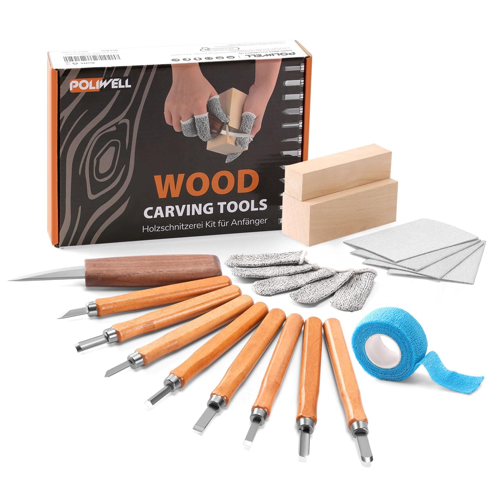 Wood Carving Tools Kit for Beginners 23pcs Hand Carving Knife Set Craft Engraving Supplies Include All-Purpose Cutting Knife and with Cut Resistant Gloves for Kids Adults Woodcrafts DIY