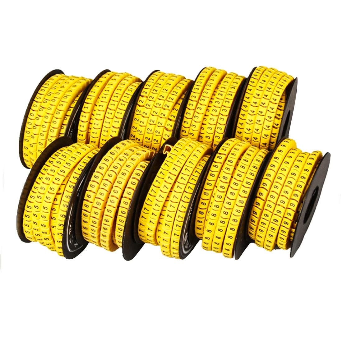 10 Rolls of 0-9 Number Tube,Yellow Flexible PVC Concave Cable Wire Markers Label Tag (6mm2)
