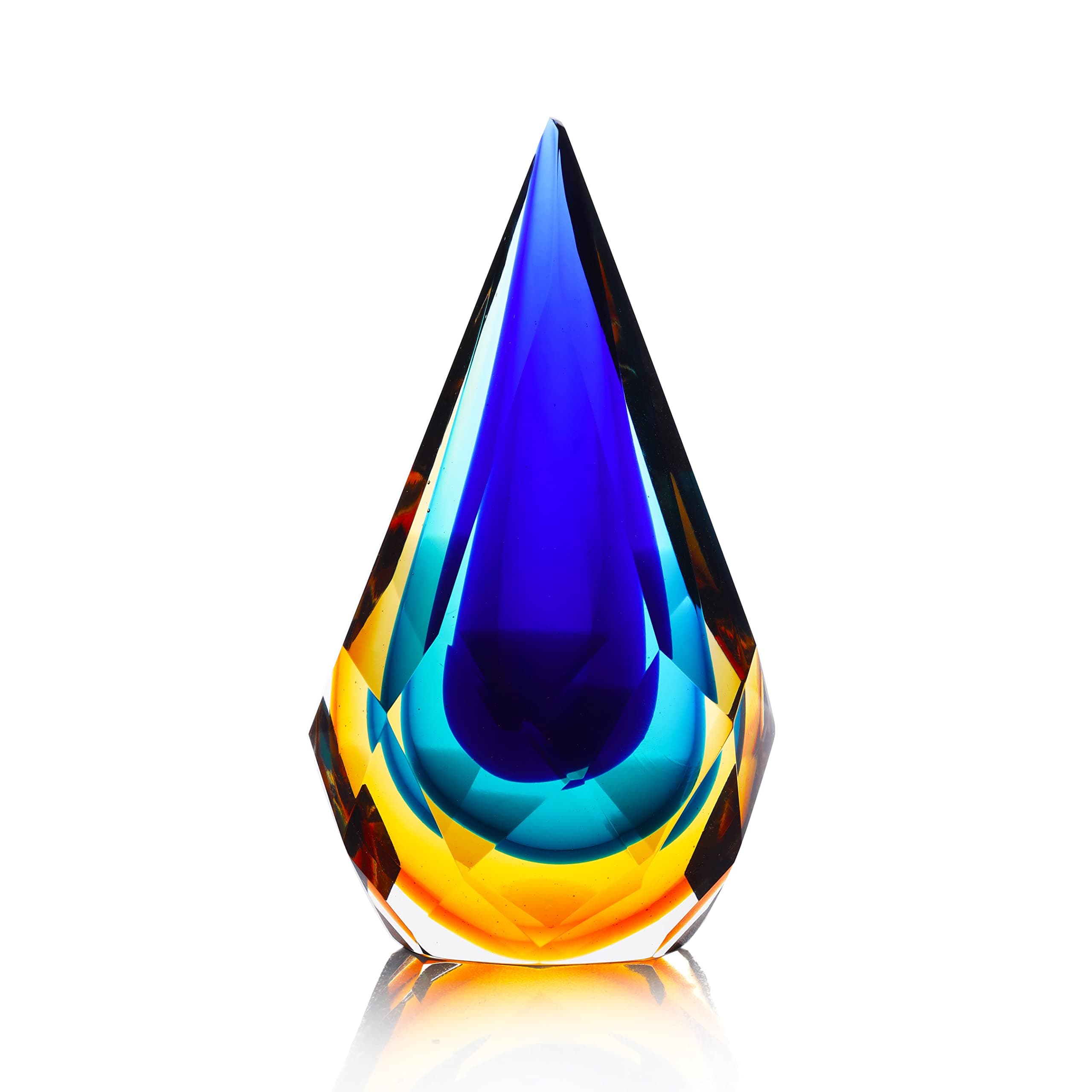 Yao Yuan Hand-Blown Glass Sculpture Glass Decor Murano-Style Glass Statue and Figurine Wonderful Gift, Blue and Green Color