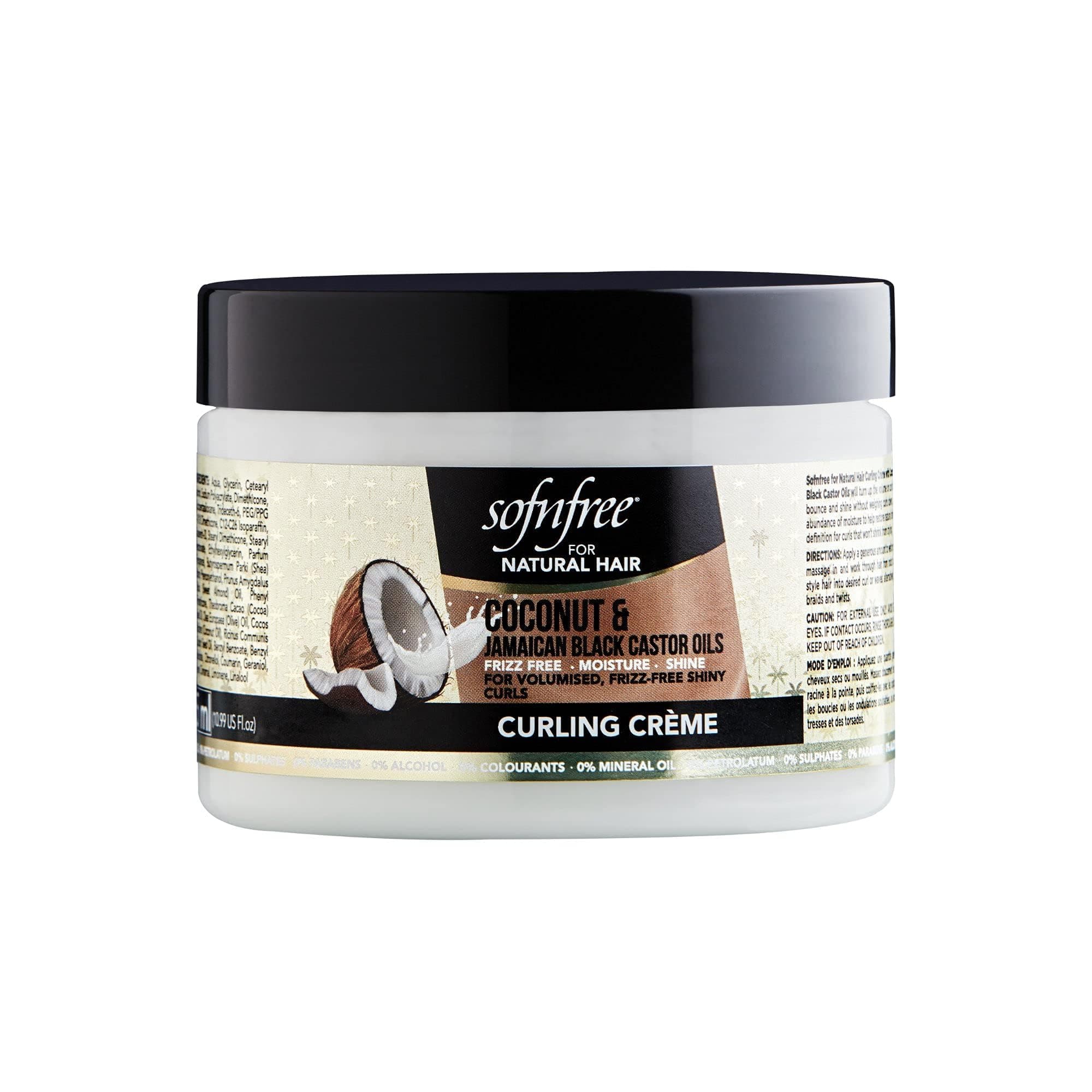 SOF N' FREE Coconut & Jamaican Black Castor Oil Curling Cream for Natural Hair - Volumizer & Hair Moisturizer for Coily & Curly Hair - 11 Fl Oz (Pack of 1)