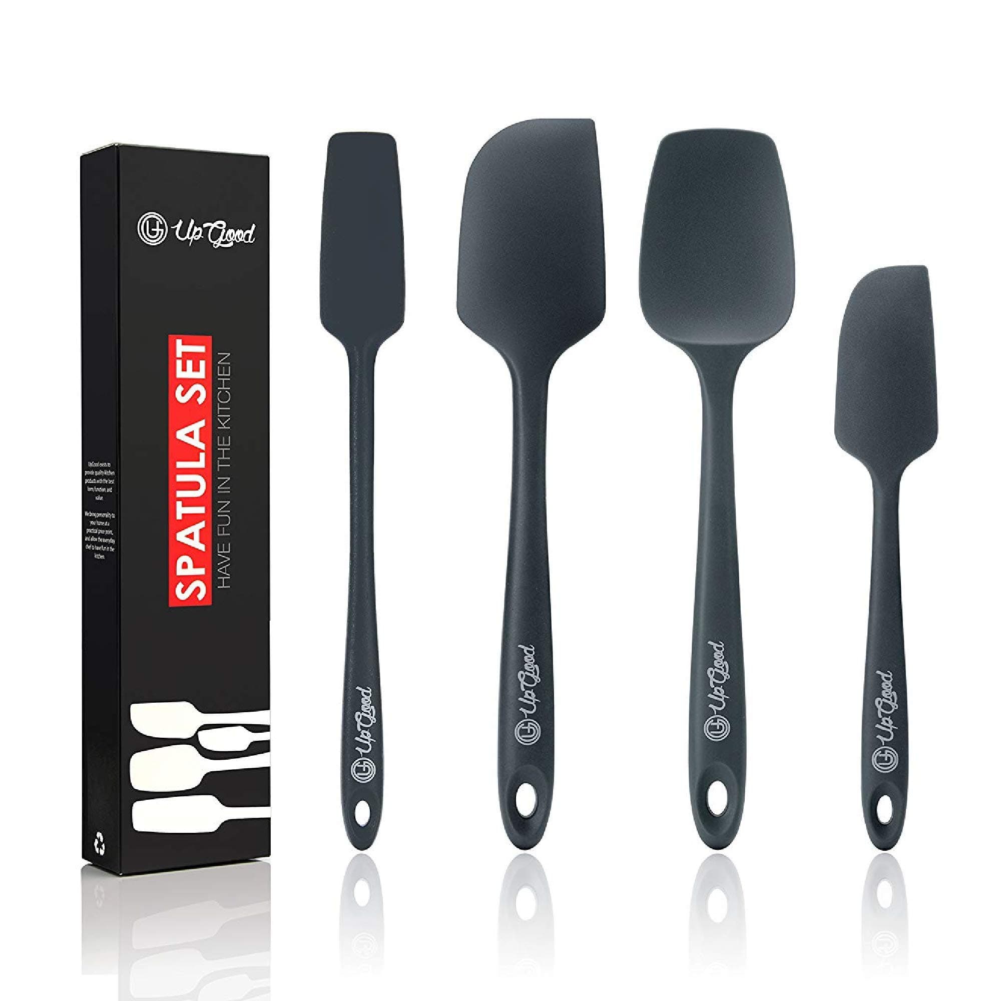 UpGoodSilicone Spatula Set | 4 Versatile Tools Created for Cooking, Baking and Mixing | One Piece Design, Non-Stick & Heat Resistant | Strong Stainless Steel Core ( Kitchen Utensils, Formal Grey)