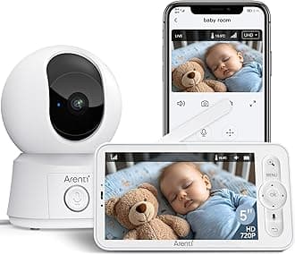 ARENTI 1080P Wi-Fi Smart Baby Monitor with Camera and App,Night Vision,5 Inch Split Screen,3350mAh Battery,PTZ,Auto Tracking,300m Long Range,Room Temperature Monitor,Cry&Motion Detection,2 Way Audio