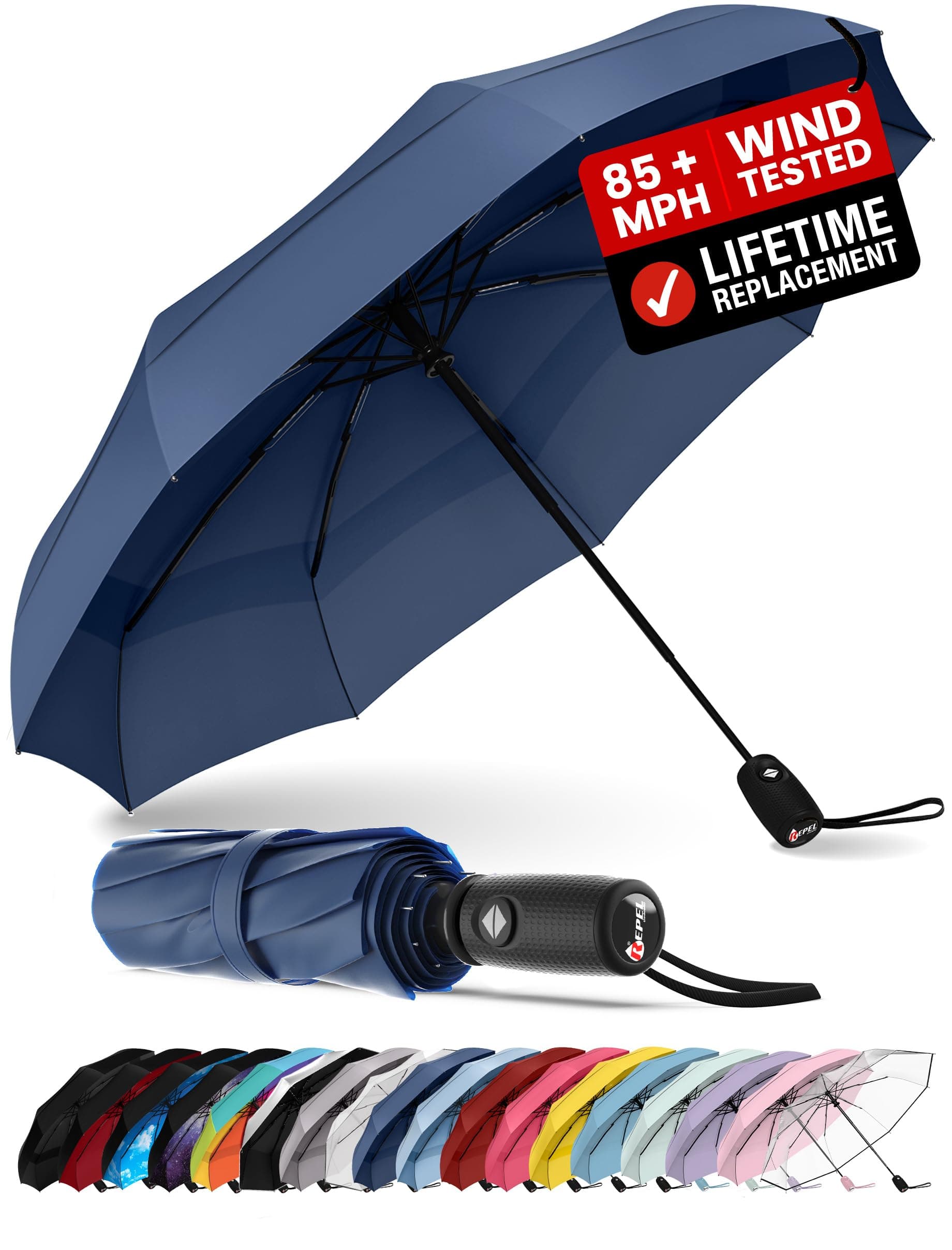 REPEL Windproof Travel Umbrella - Compact & Withstands Winds up to 85MPH , Strongest Premium Auto Folding Umbrella for Rain and Sun - Durable, Light & Portable for Women & Men , Fits Backpack & Cars