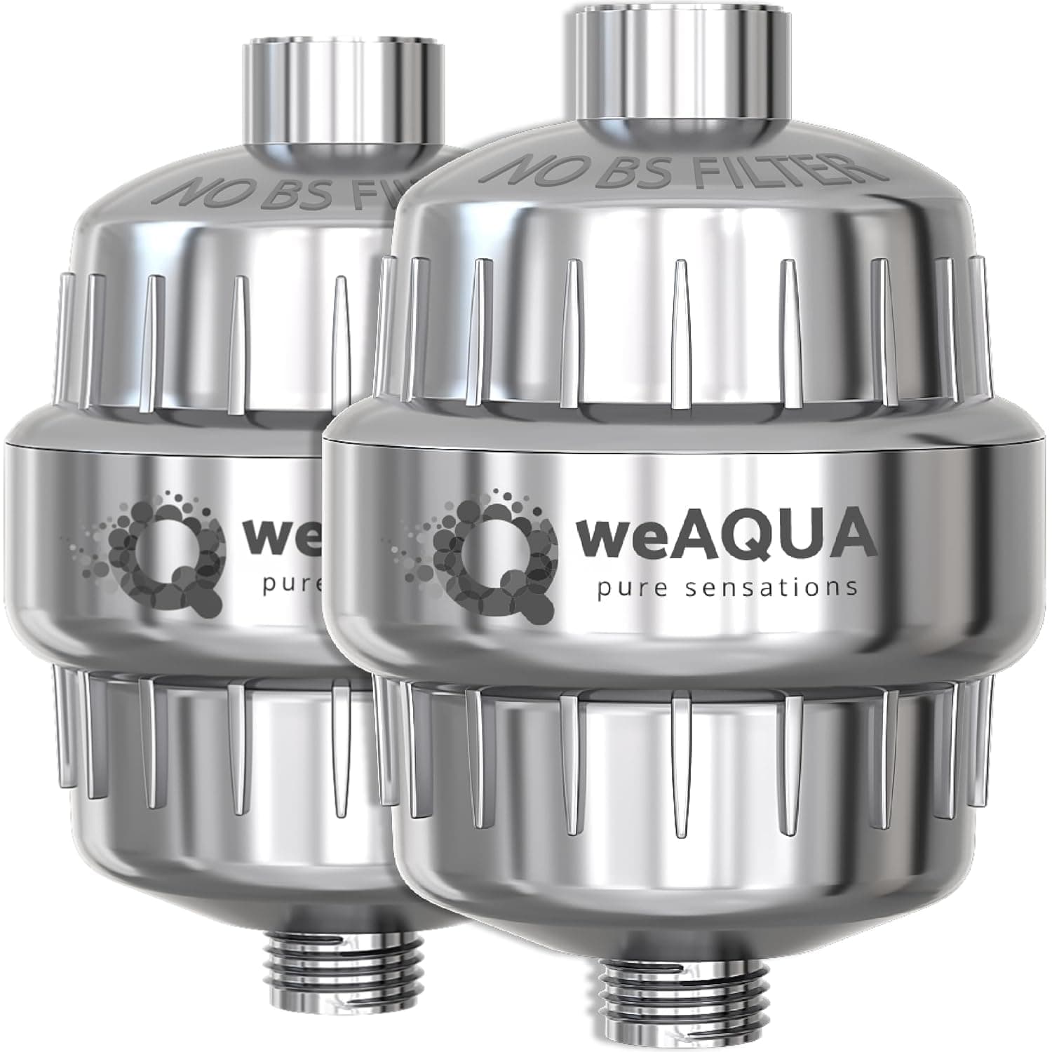 weAQUA Heavy Duty Shower Filter Family 2 PACK – 99% Removal for Hard Water, Chlorine, Fluoride, Heavy Metals, Micro-life, Organics and More (Chrome)