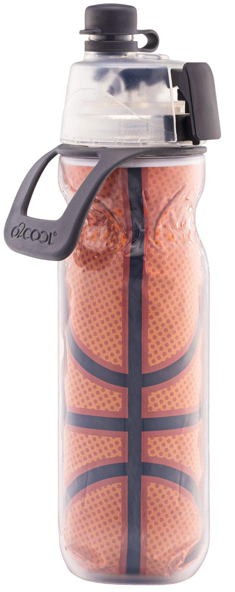 O2COOL Mist 'N Sip Misting Water Bottle 2-in-1 Mist And Sip Function With No Leak Pull Top Spout Reusable Sports Water Bottle - 20 oz (Basketball)