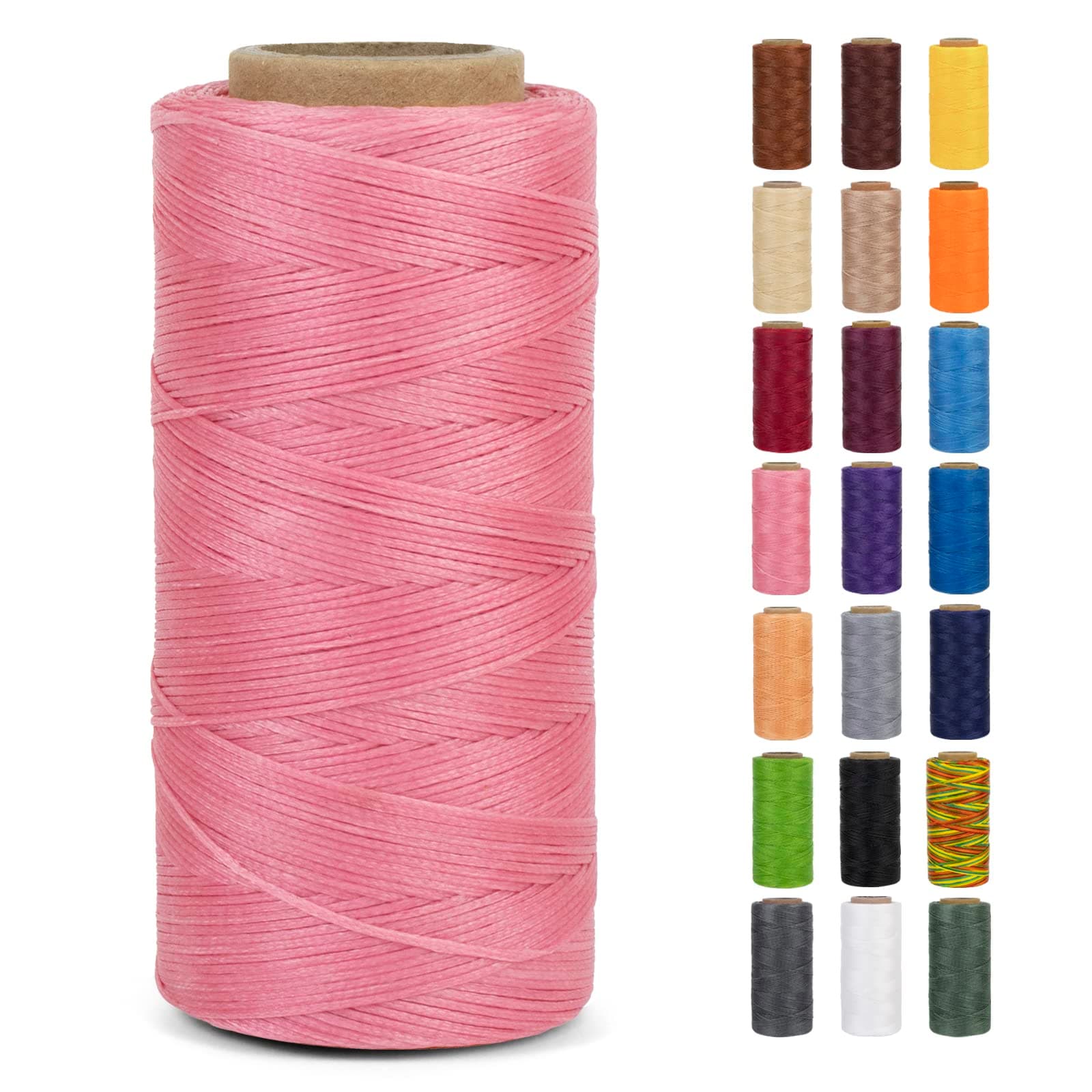 0.8mm Waxed Thread for Leather Sewing, 284 Yards, 150D Flat Wax String, Waxed Cord for Bracelet Making, Bookbinding, Shoe Repairing, Leather Projects, DIY Crafts (Dark Pink)
