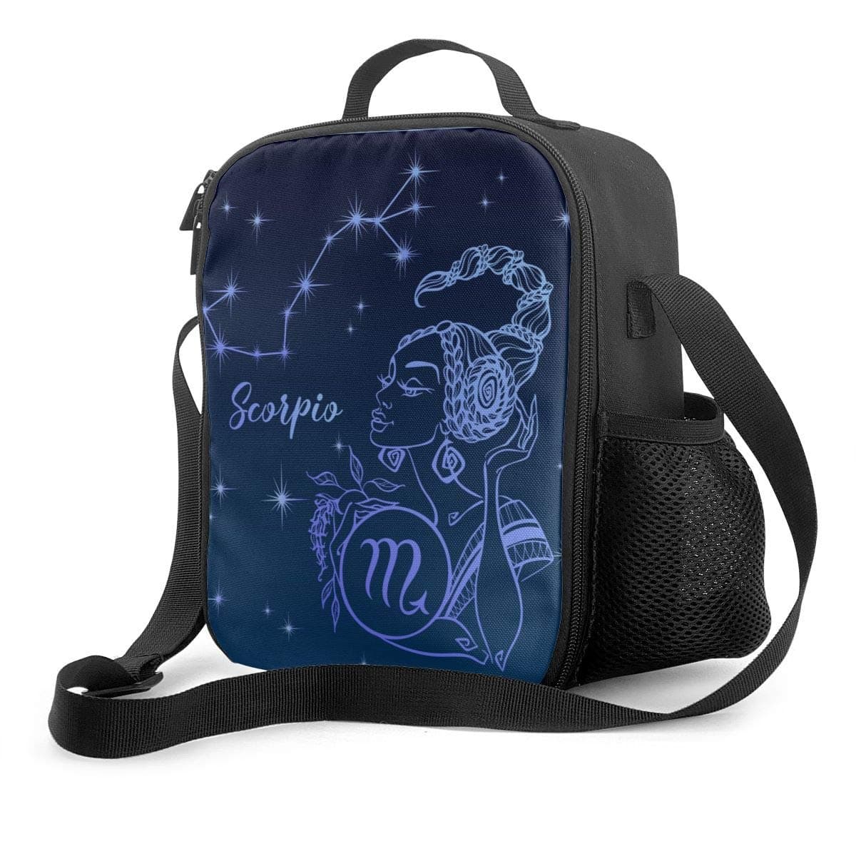 Dujiea Wide Open Lunch Bags, Zodiac Sign Scorpio Thermal Lunch Tote Bag Reusable Lunch Holder with Shoulder Strap for Kids Work Office School Outdoor Picnic Hiking Girls Boys Adults