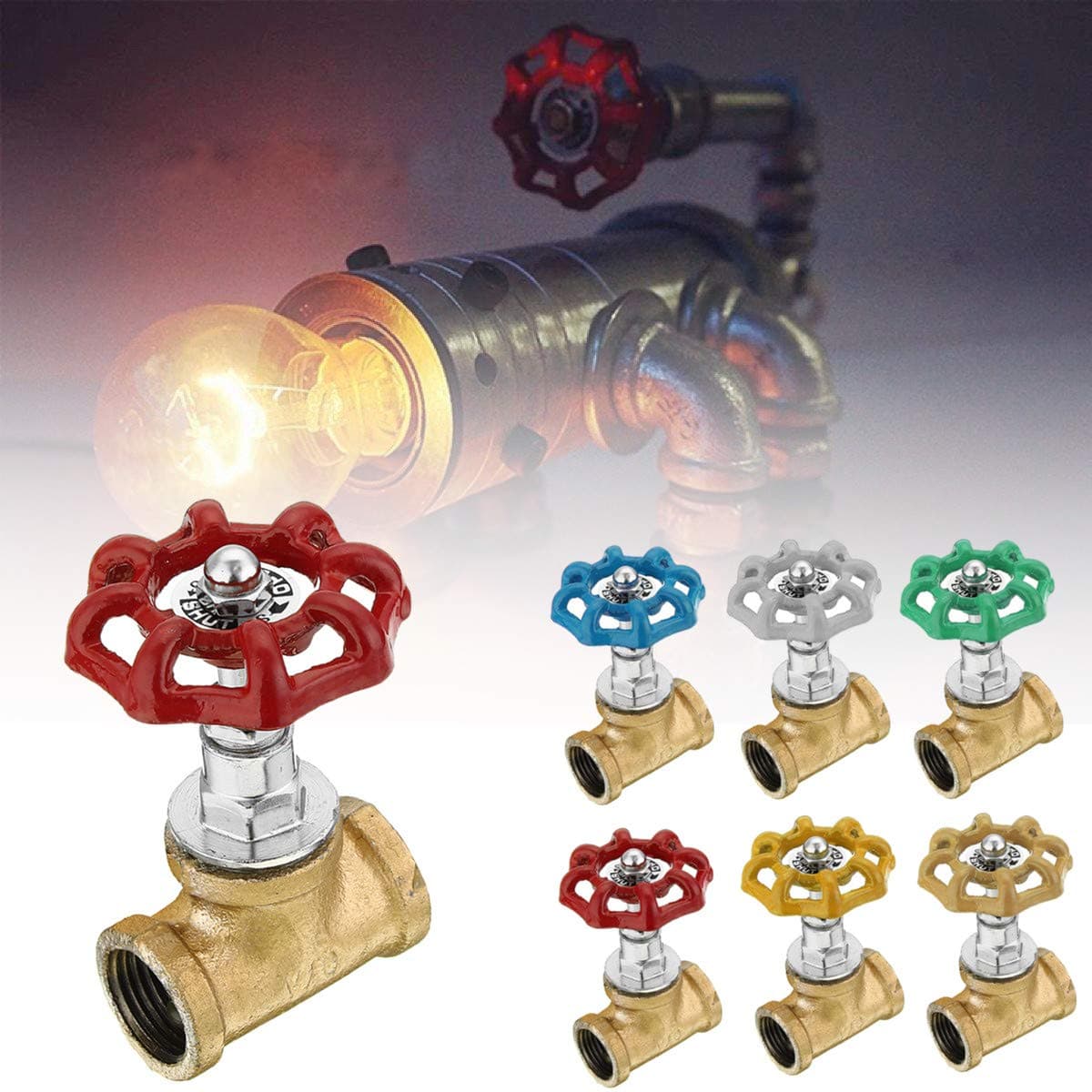 TOPWA Industrial Vintage Steampunk Style 1/2" Stop Valve Light Switch Globe Valve Switch for Steampunk Lamps Water Pipe Table Desk Light New Flash (Blue)