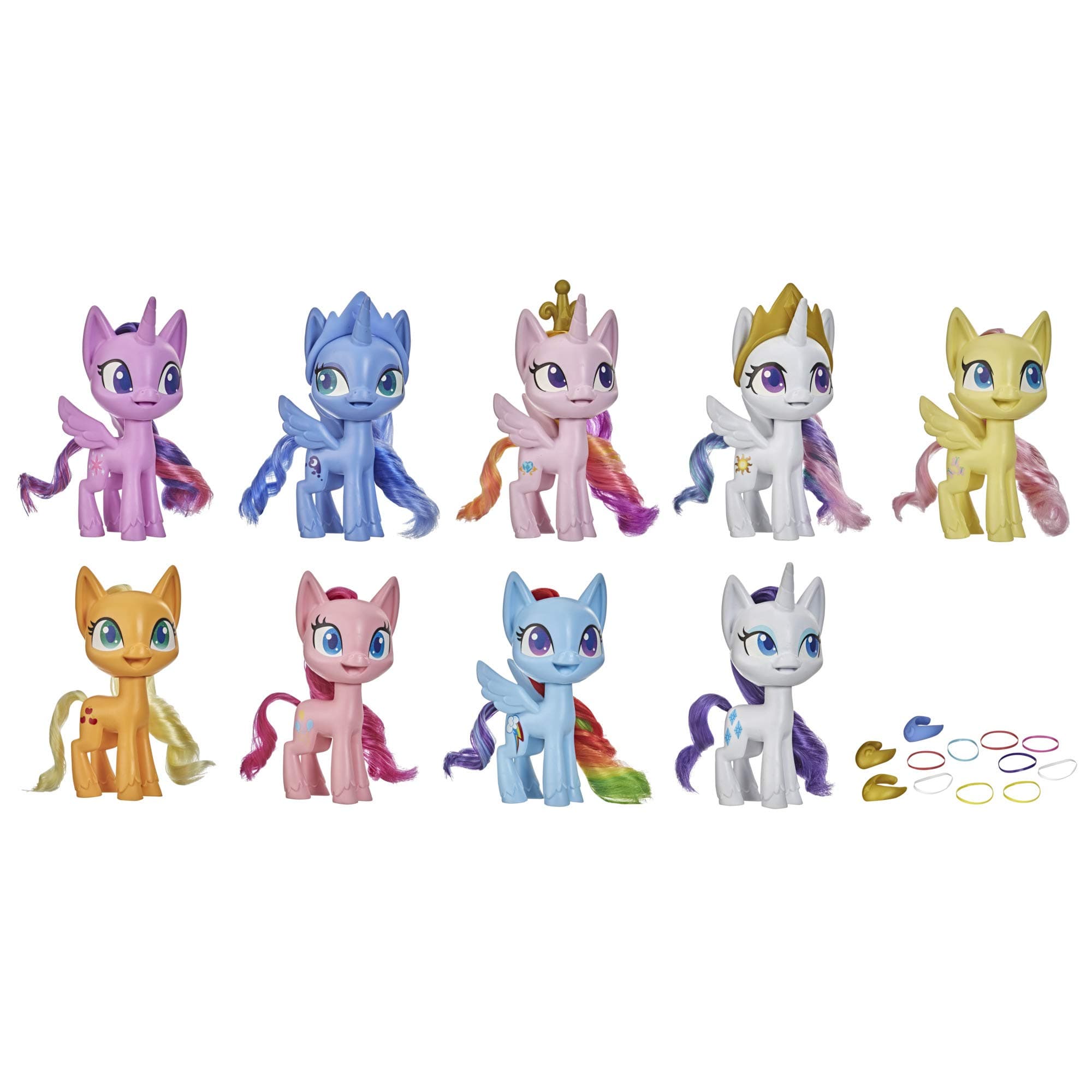Mega Friendship Collection Set of 9 Toy Pony 12.5-cm Figures with Brushable Hair, Comb and 15 Accessories