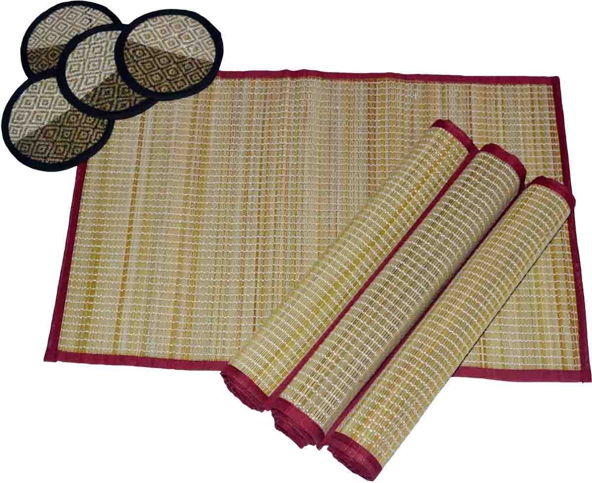 MONTISA Geometric Traditional Mat Handmade Organic Portable Eco-Friendly Multipurpose Floor Mat for Home Outdoor Meditation Picnic Yoga Fitness (Multicolor, Reed/Madurkathi, 12x18 Inch)