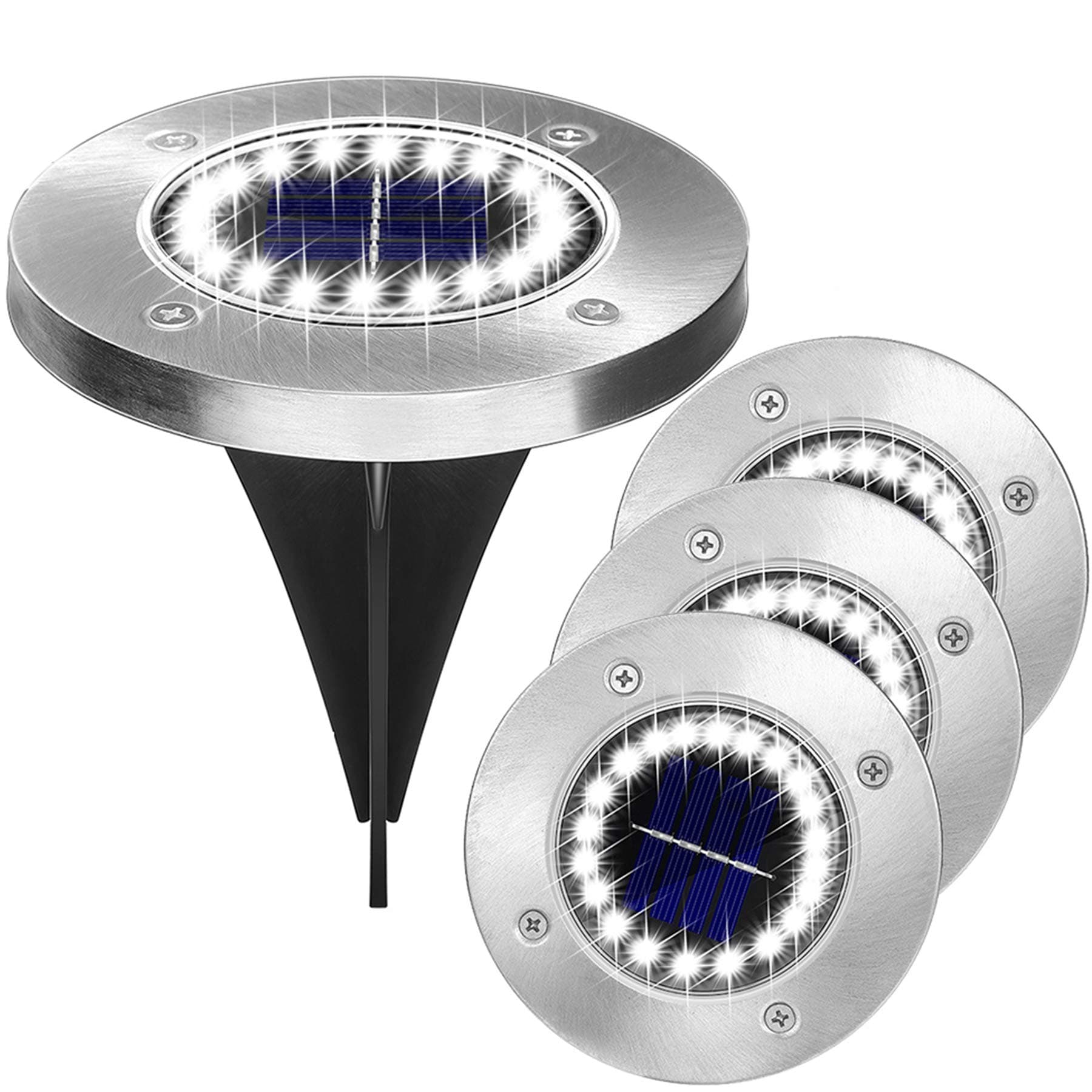 Solar Garden Lights, 20 LED Waterproof Solar Garden Disk Lights with Light Sensor, Landscaping Decoration for Pathway Driveways Patio Lawn and Yard (4 Pack)