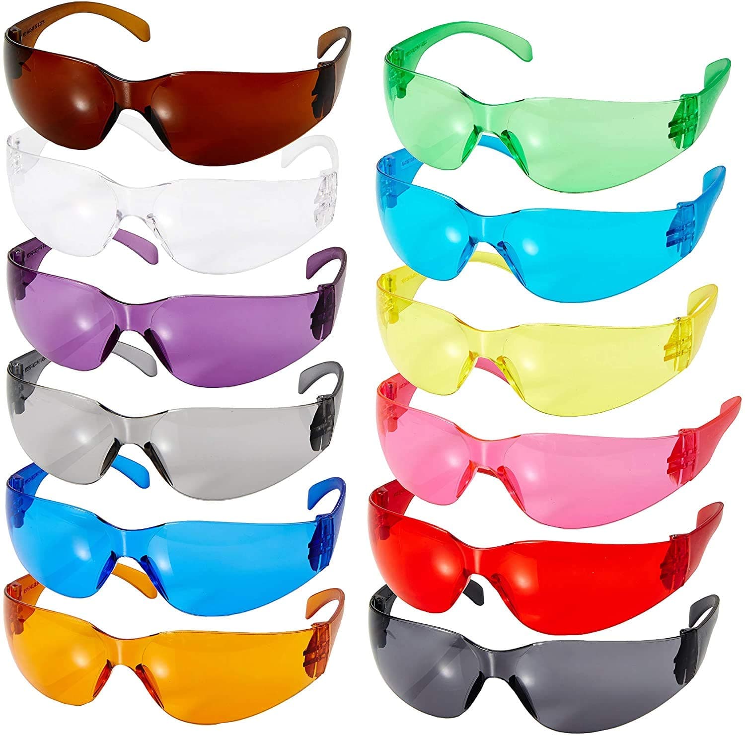 BISON LIFE Full Color Safety Glasses | One Size, Adult, Teens, Youth, Protective Polycarbonate Lens, 12 Full Color Variety Pack, 12 per Box (1 box/12 Pairs)