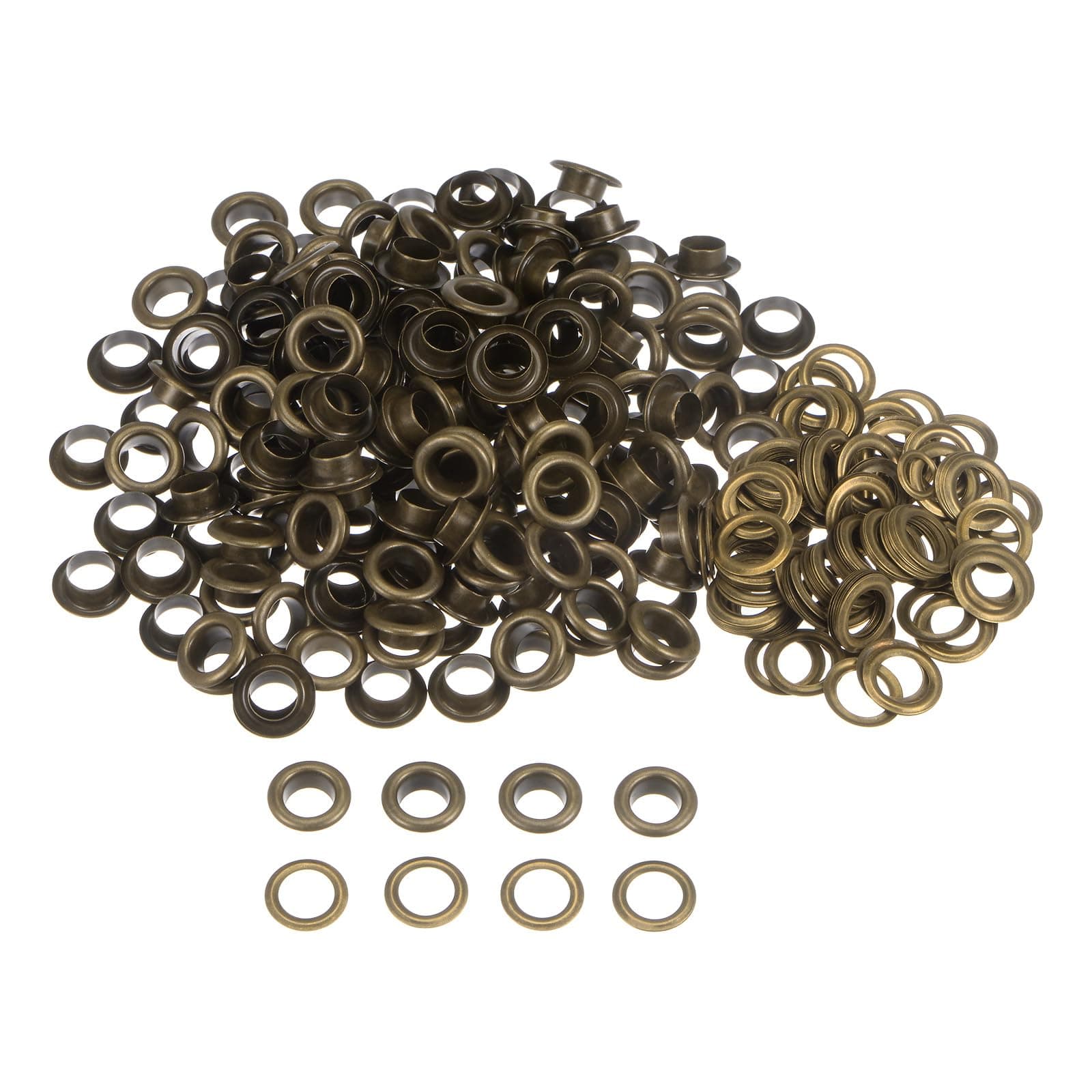 HARFINGTON 300set Grommets Kit Metal Eyelets 8mm 3/10" Hole Tiny Grommet with Washers for Shoes Clothes Belt Tag Bag Fabric Leather DIY Project, Bronze