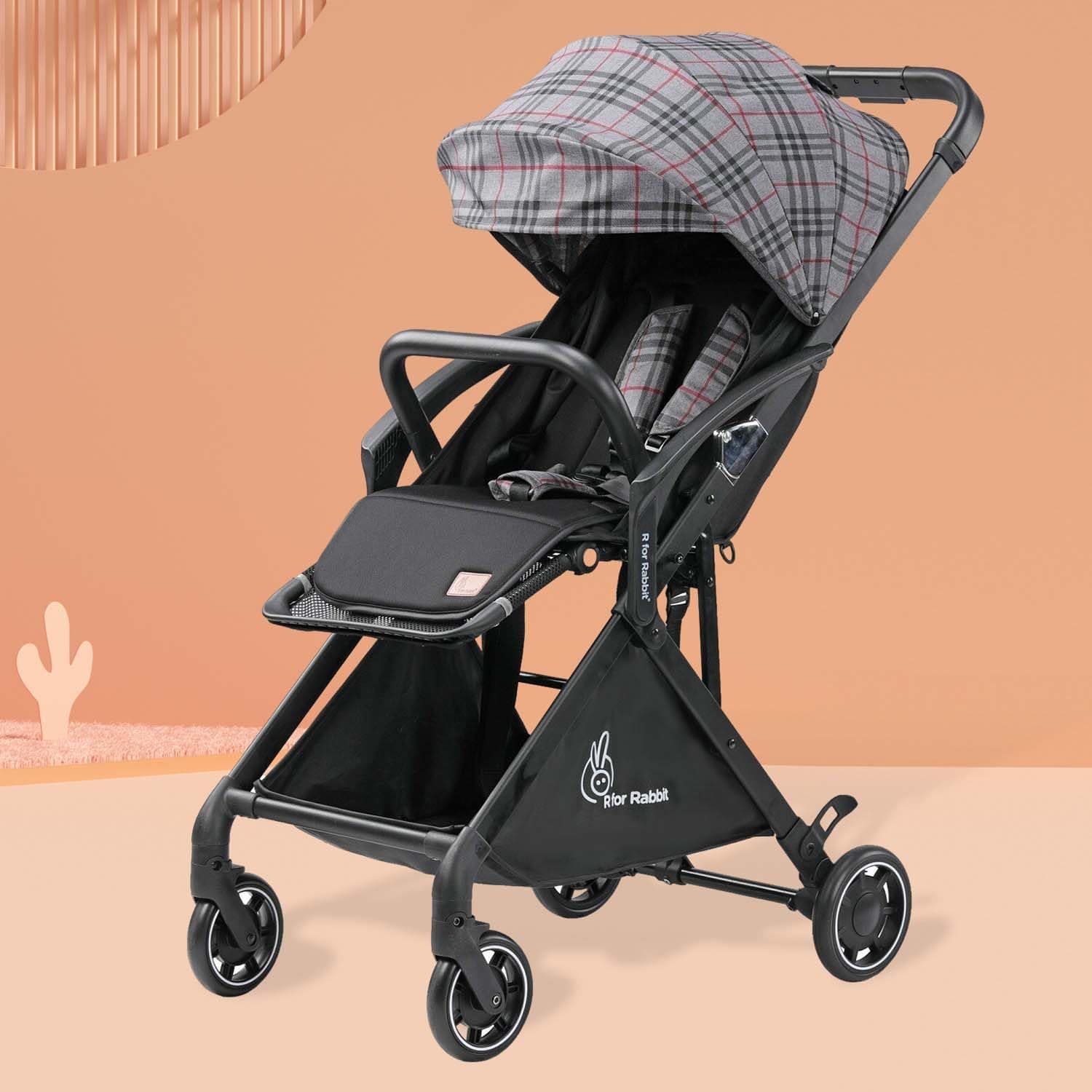 Street Smart Aero Light Weight New Born Baby Stroller| Aluminum Frame Pram with One Hand Collapsible Fold | Air Travel Friendly Stroller for 0 to 3 Years for Babies (Grey Stripes)