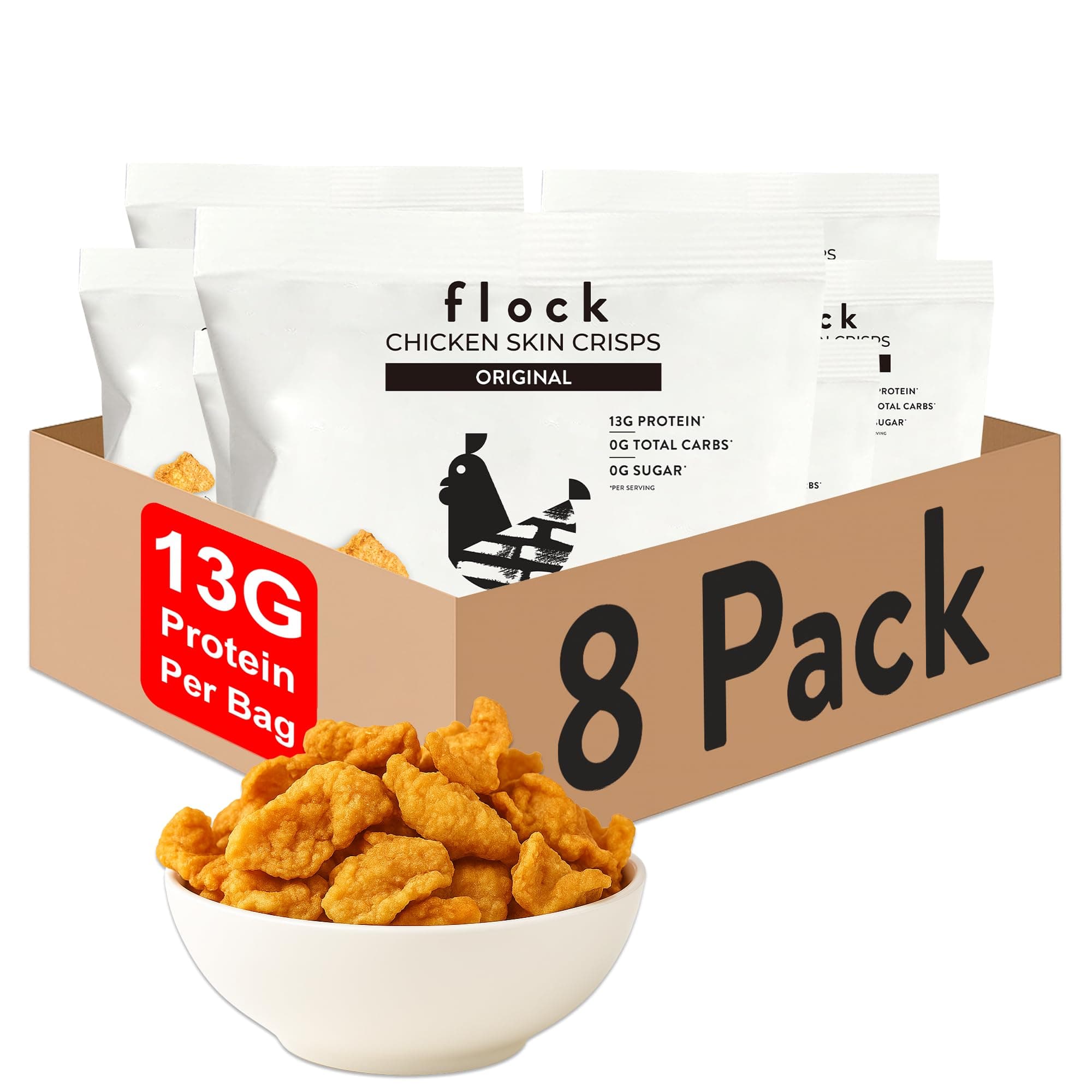 Keto Chicken Skin Chips | Original Flavor Low Carb, High Protein, Sugar Free, Gluten Free - For People (1Oz) 8-Pack Crispy