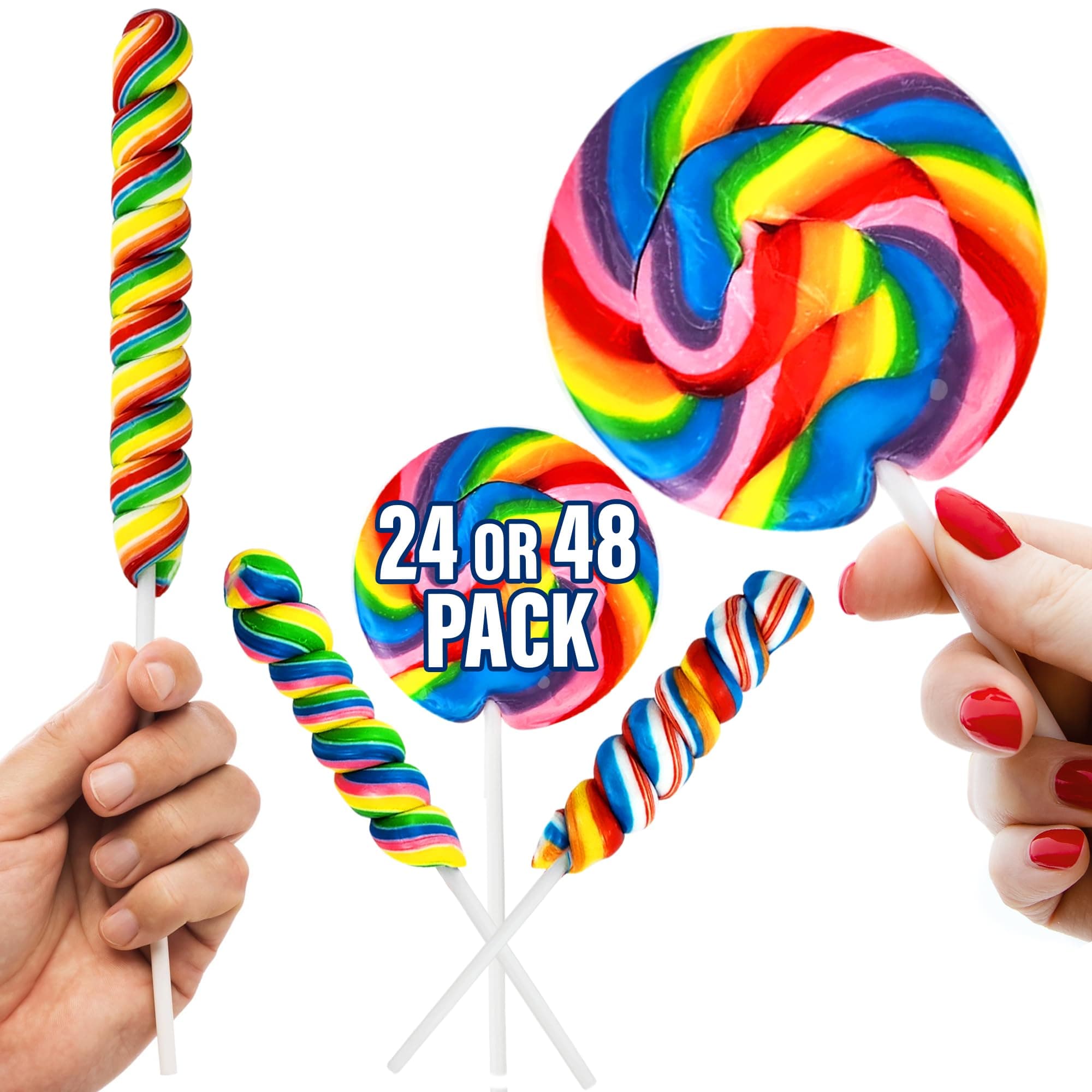288 Large Rainbow Lollipop Bulk, |144 Rainbow Large Swirl Suckers 3" and 144 Twisty Lollipops 3" ●NEW IMPROVED UNBREAKABLE PACKAGING ● Great Holiday Party Favors, Open House Giveaways (288)