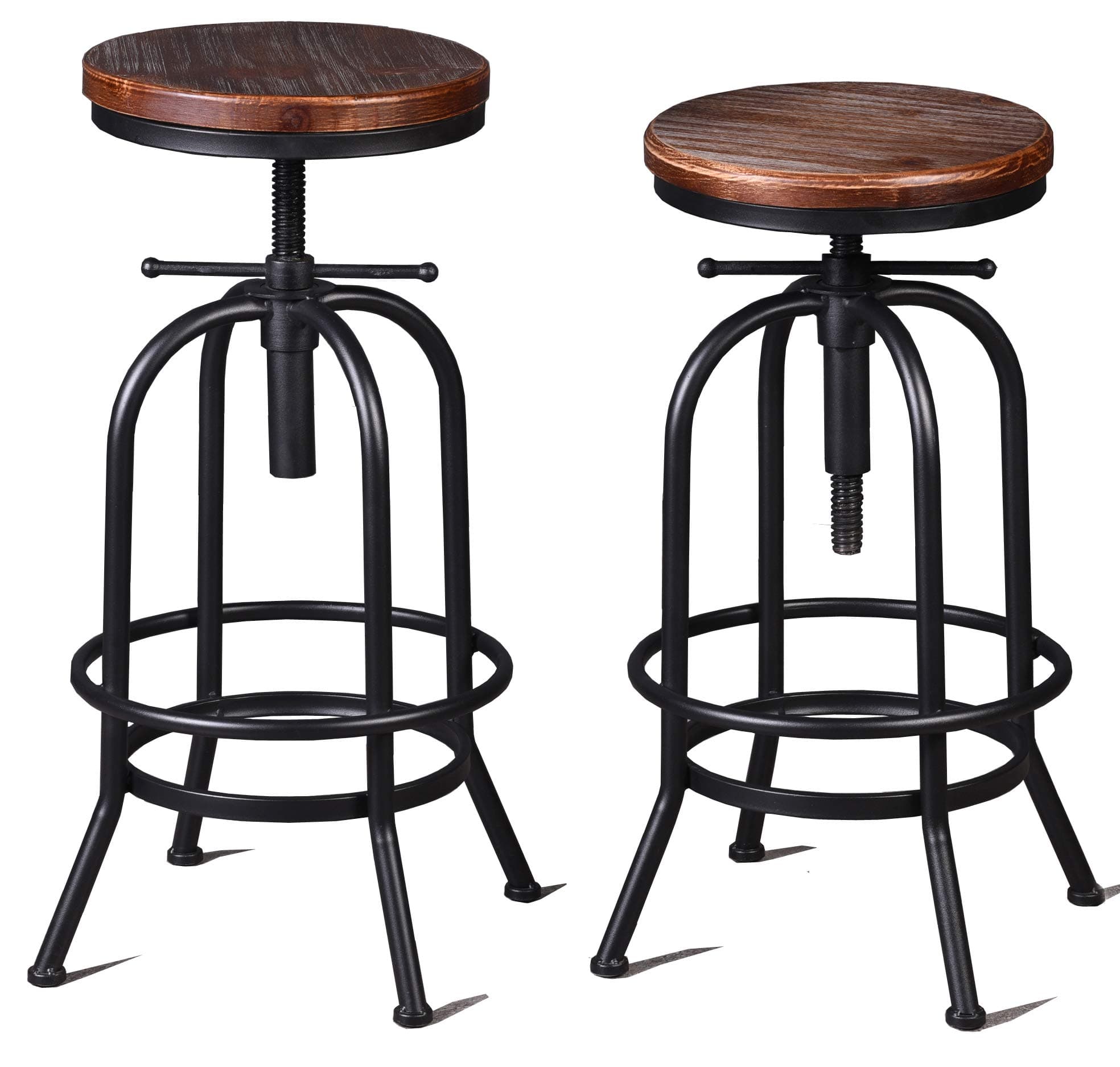 Diwhy Industrial Bar Stool-26-32 Inch Adjustable Swivel Metal Wood Stool Counter Height Bar Stool with Footrest-for Kitchen,Dining Side Chair,Pub,Bistro (Black 2pcs)