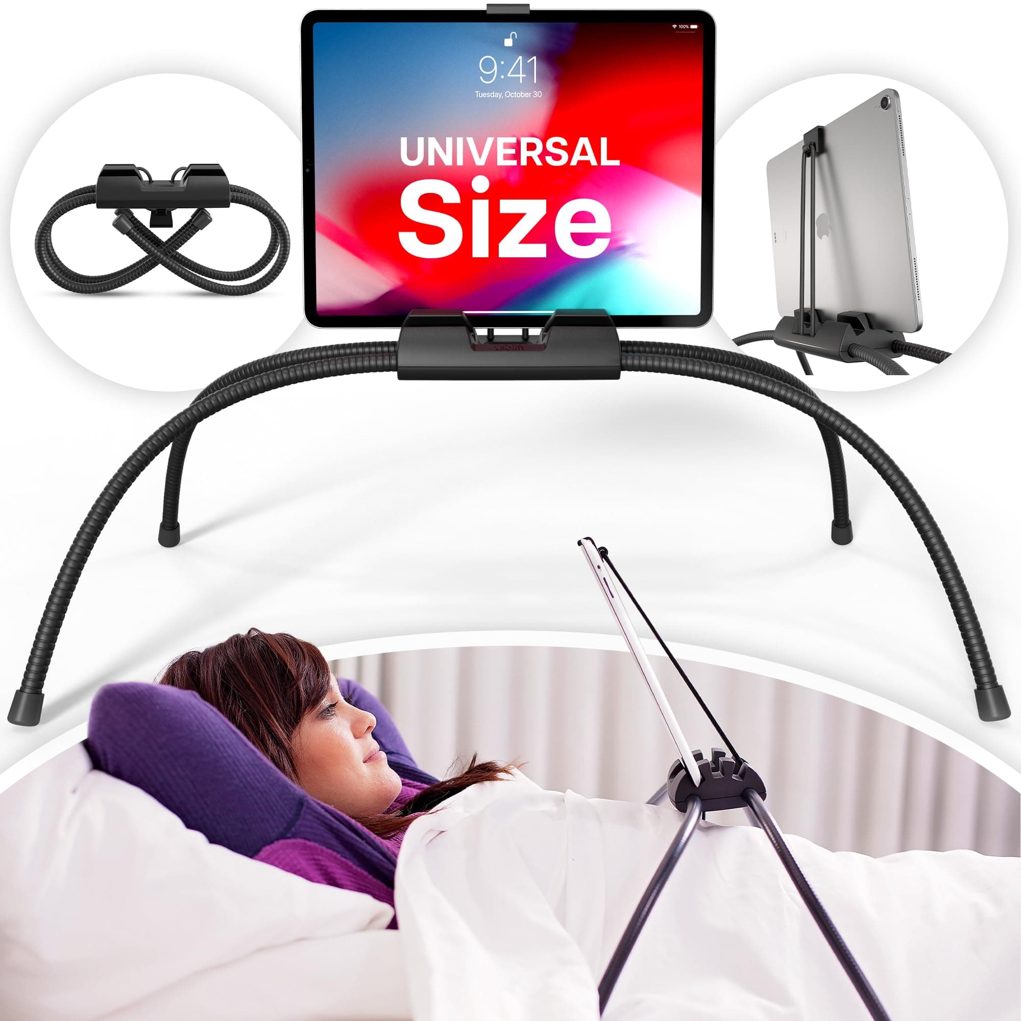iPad Holder for Bed - Flexible Universal Tablet Stand - Mount - Bed or Table