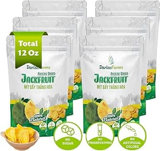 DARLAC FARMS Freeze Dried Jackfruit Bites, Pack 6, Premium Organic Crispy Crunchy Natural Healthy Fruit Snacks for Kids & All Ages, No Sugar Added, 12 Oz (2 Ounce Each)