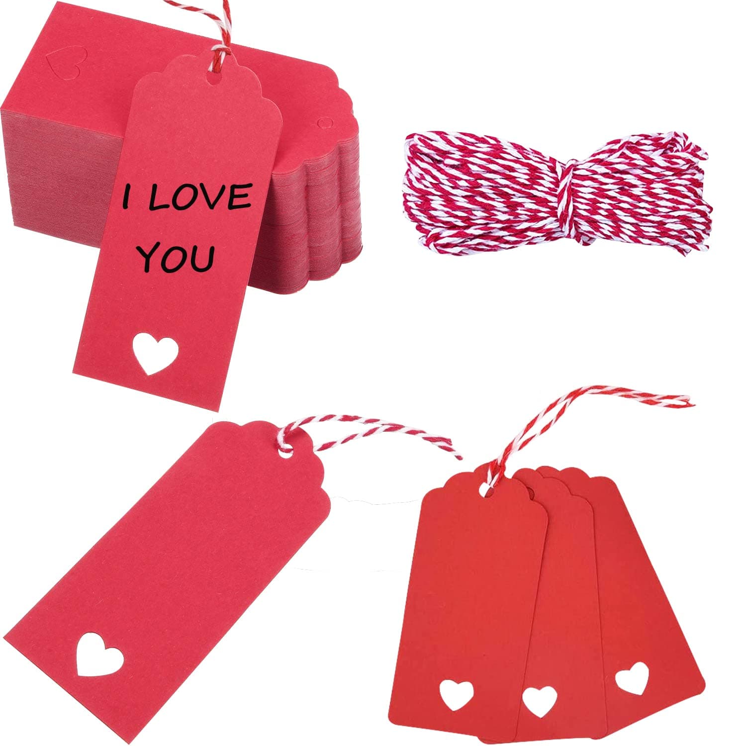 100PCs Valentine Gift Tags Heart Kraft Paper Gift Tags with String for Wedding Party Gift Wrapping Hang Label