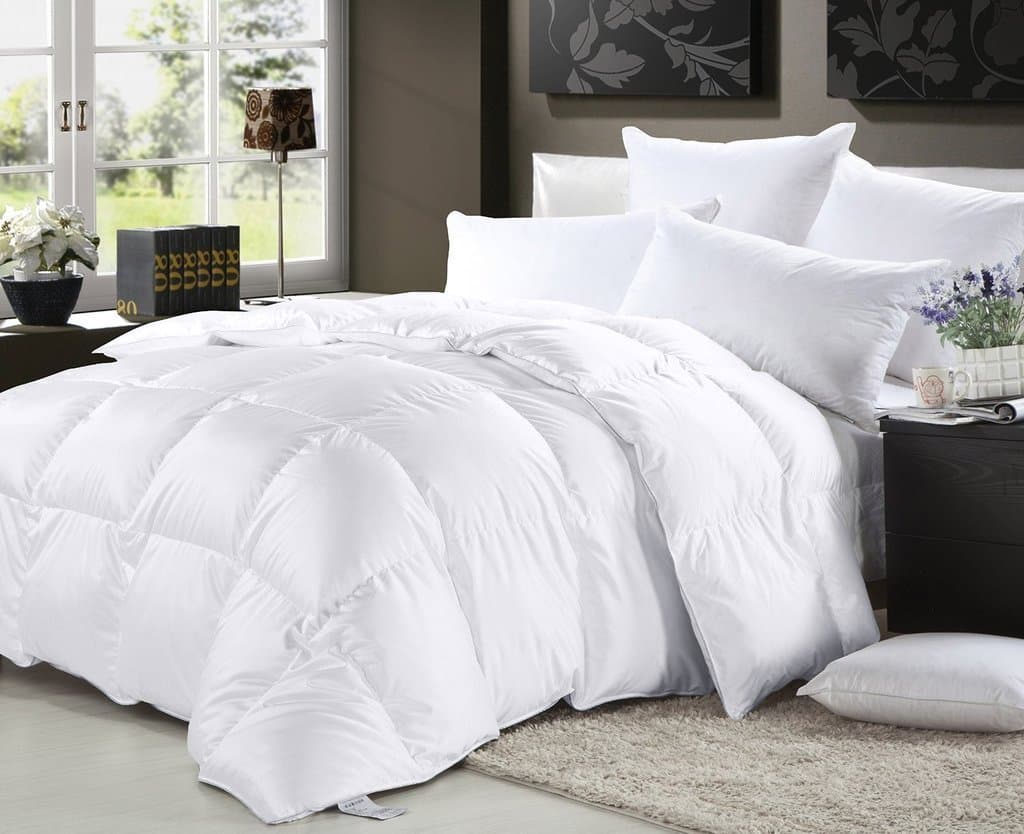 Elliz Luxurious Lightweight White Down Comforter Light Warmth Duvet Insert 100% Cotton 600 Fill Power, Twin, White