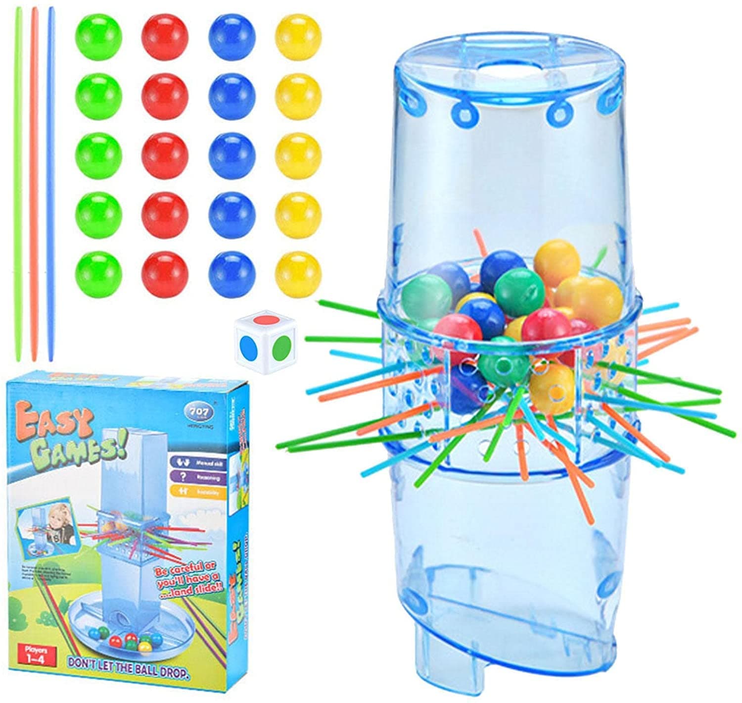 Stick Pull Game, Stick Games for Kids with Beads, Sticks, and Game Unit, Easy to Learn Stick Pull Game for Focus Attention and Hand Eye Coordination, Fast Fun Kerplunk for 2 to 4 Players Game