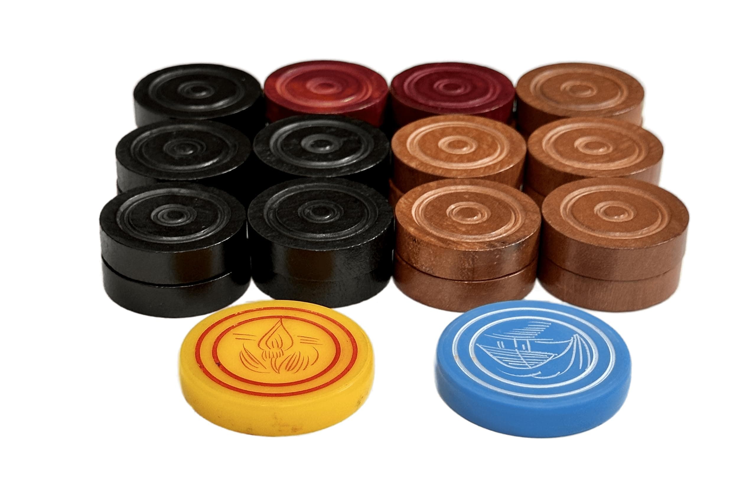 Professional Wooden Carrom Coins Set (8mm) – International Champion Quality – Tournament Grade Coins (24 Pcs) with 2 Strikers Included