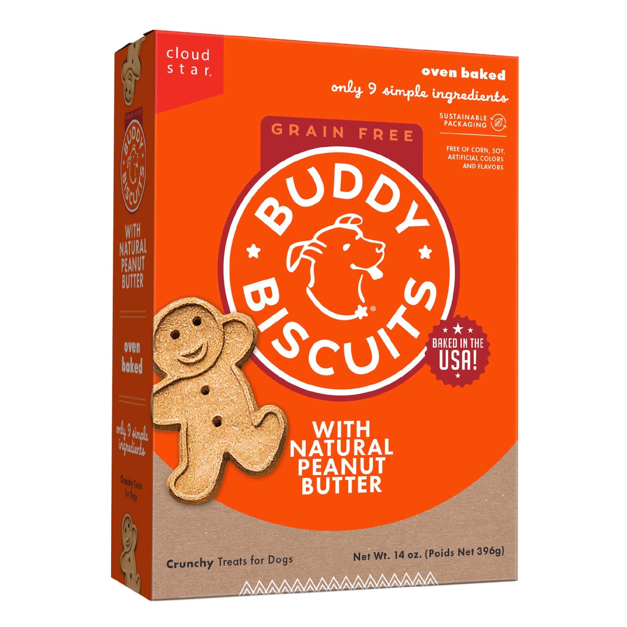 Cloud Star BUDDY BISCUITS Grain Free Oven Baked Dog Treats Homestyle PB 14oz