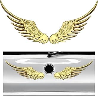2PCS Angel Wings Car Stickers, 3D Alloy Metal Angel Hawk Eagle Wings Emblem Badge Decal, Anti-Collision Auto Body Logo Sticker, Universal Vehicle Exterior Decor Accessories (Golden)