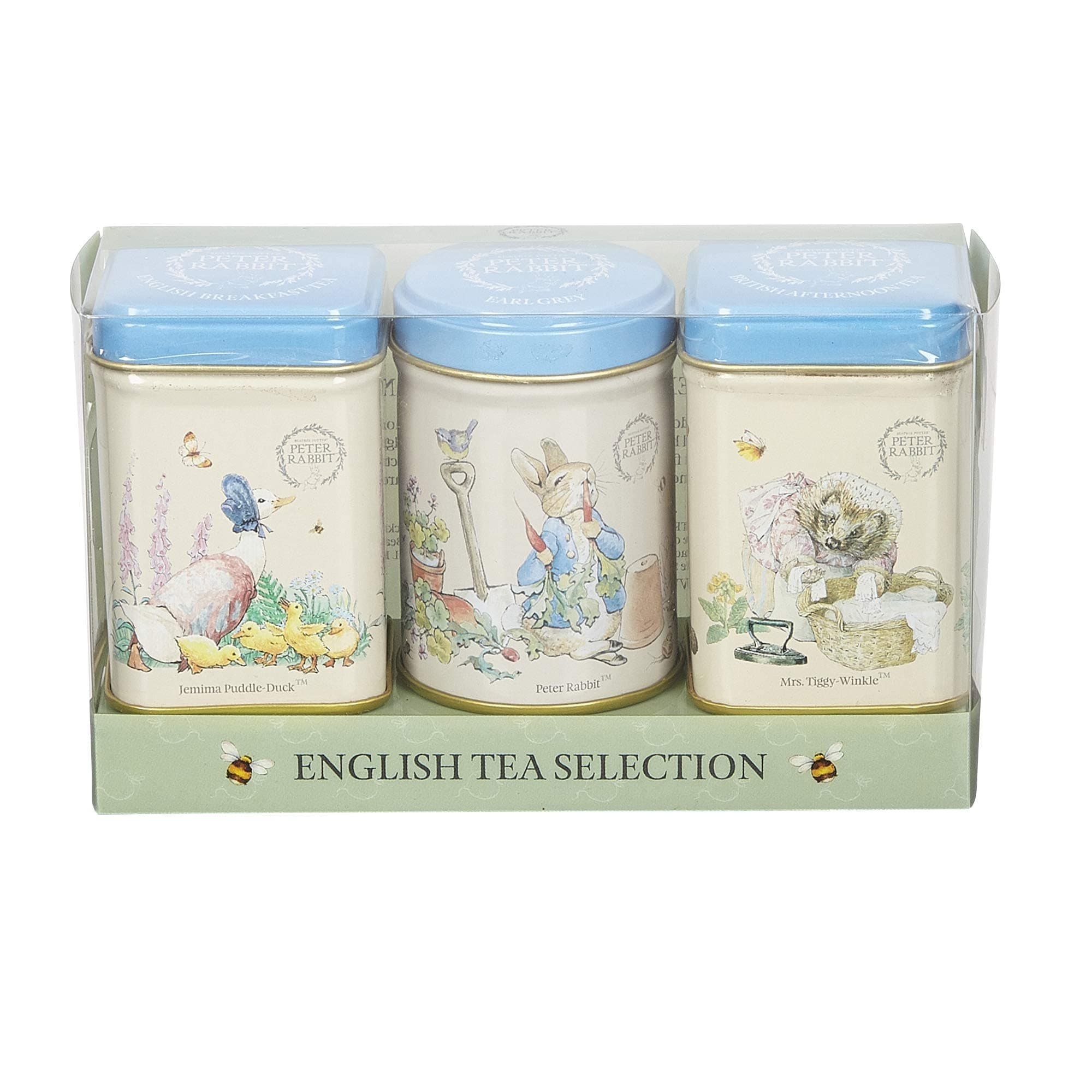 Peter Rabbit 3x Mini Tea Tins with Loose Leaf English Tea, Beatrix Potter Gift, Small Caddy Set