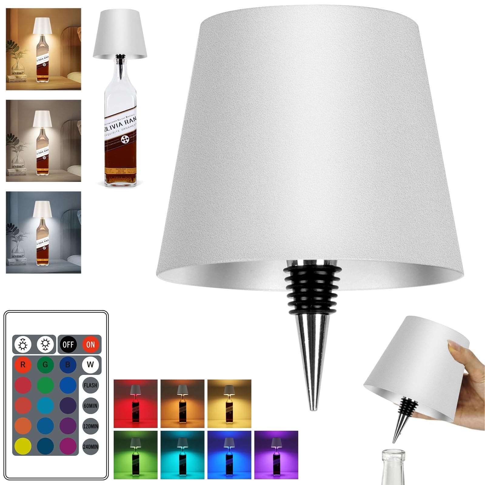 2026 New Wireless Bottle Lamp,RGB LED Bottle Light with Remote Dimmable(RGB White, 1pc)