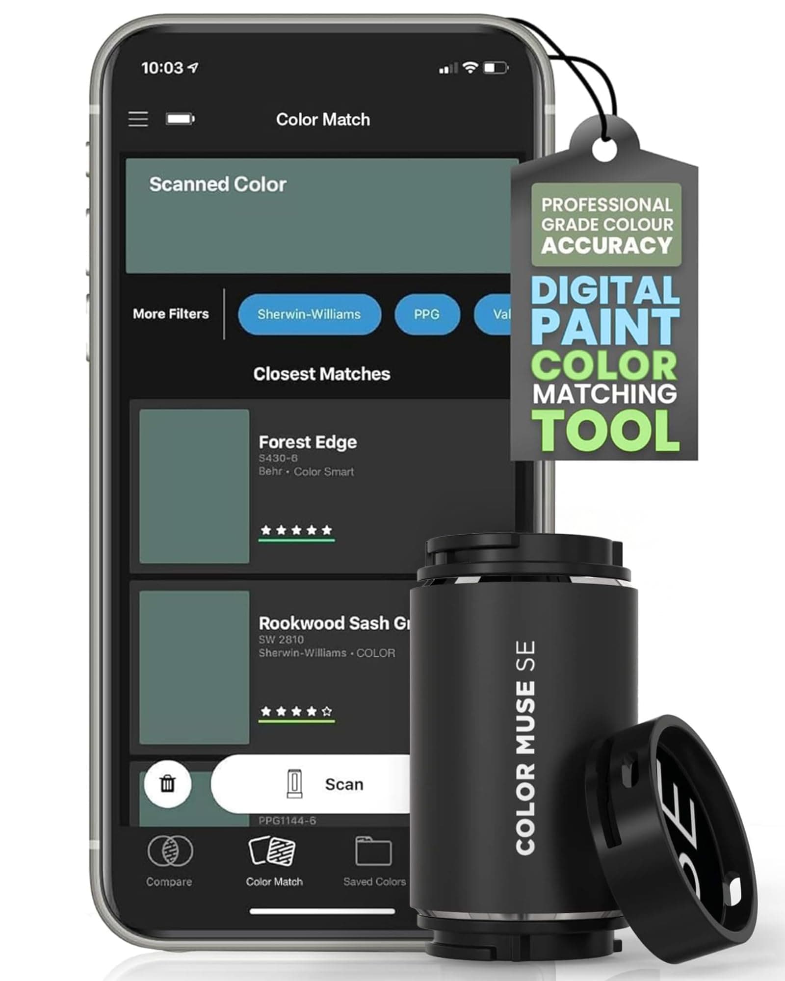 COLOR MUSE SE Colorimeter, Paint Color Matching Tool, Portable Digital Color Values, Reader, Sensor, Identify Closest Matching Paint and Scanner Device for Painters, Designers