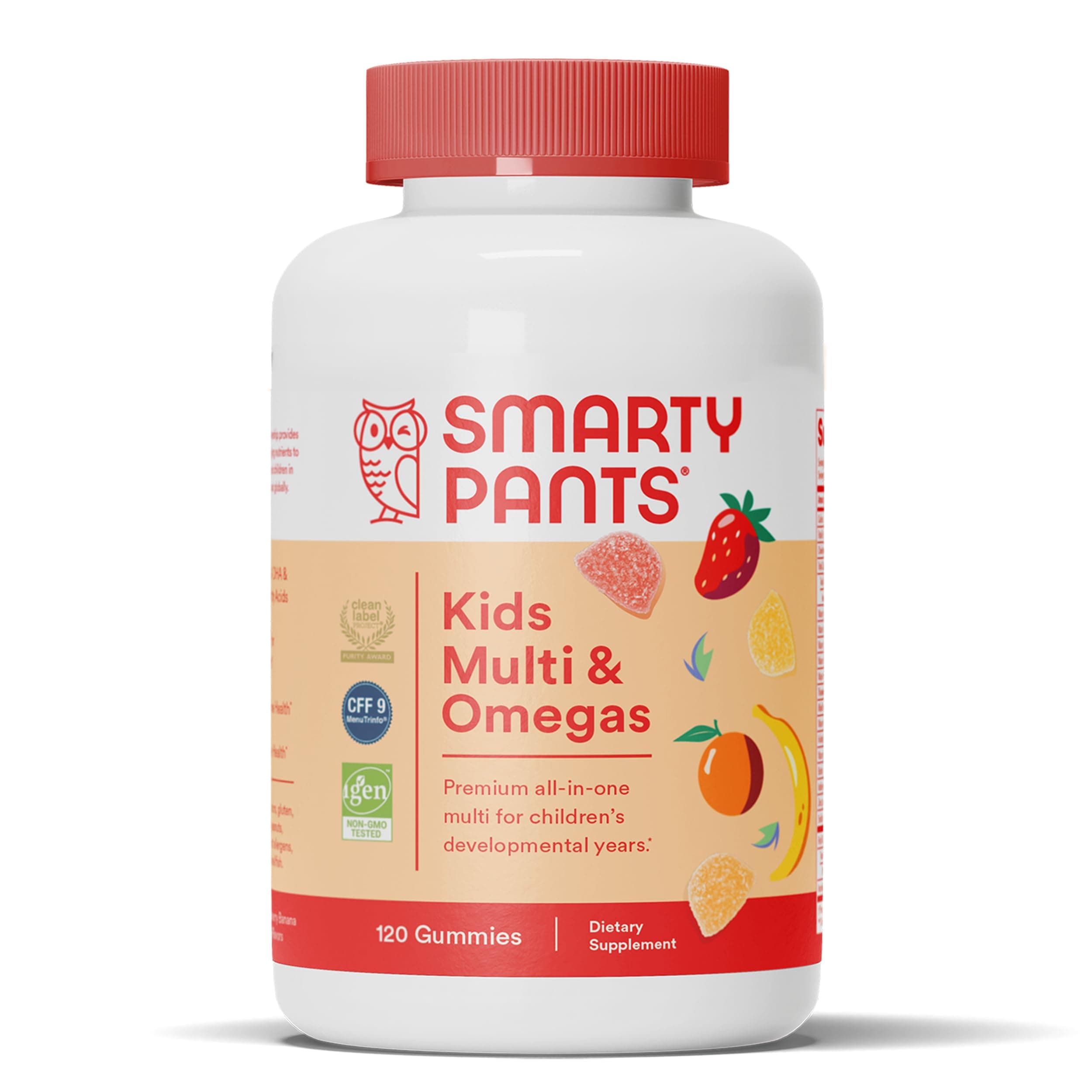 SmartyPants Kids Multivitamin Gummies: Omega 3 Fish Oil (EPA/DHA), Vitamin D3, C, Vitamin B12, B6, A, K & Zinc for Immune Support, Biotin, Gluten Free, Three Fruit Flavors, 120 Count (30 Day Supply)