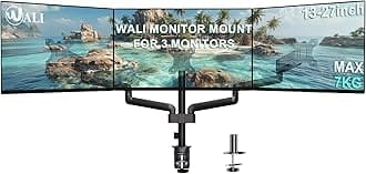 WALI Triple Monitor Mount, 3 Monitor Stand Desk Mount with Premium Gas Spring Arm for Screens up to 27 inch, Mounting Holes 75x75 or 100x100 mm (GSDM003), Black