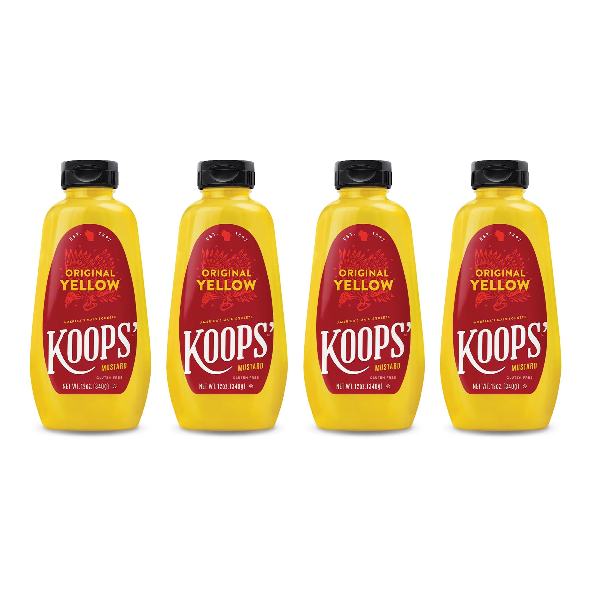 Original Yellow Mustard – Gourmet Mustard, Gluten-Free, Kosher, Made in USA, From Quality Mustard Seeds, Yellow Mustard Sauce – 12 Oz, Pack of 4